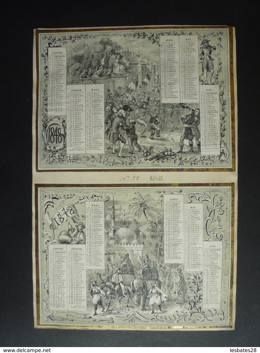 2 ALMANACH  2  CALENDRIER 2 SEMESTRIELS 1848 + 1 ANNUEL 1848  Lithographie  Allegories Diverses EDIT BILLARD  S 4 P 4 - Grand Format : ...-1900