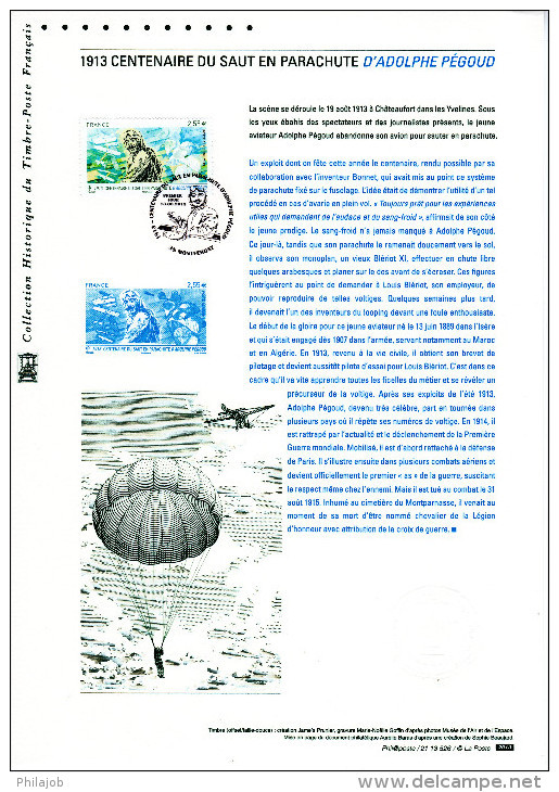 " ADOLPHE PEGOUD : 100 ANS DU SAUT EN PARACHUTE " Sur Document Officiel De 2013  N° YT PA 76. Parfait état ! DPO - Documenti Della Posta