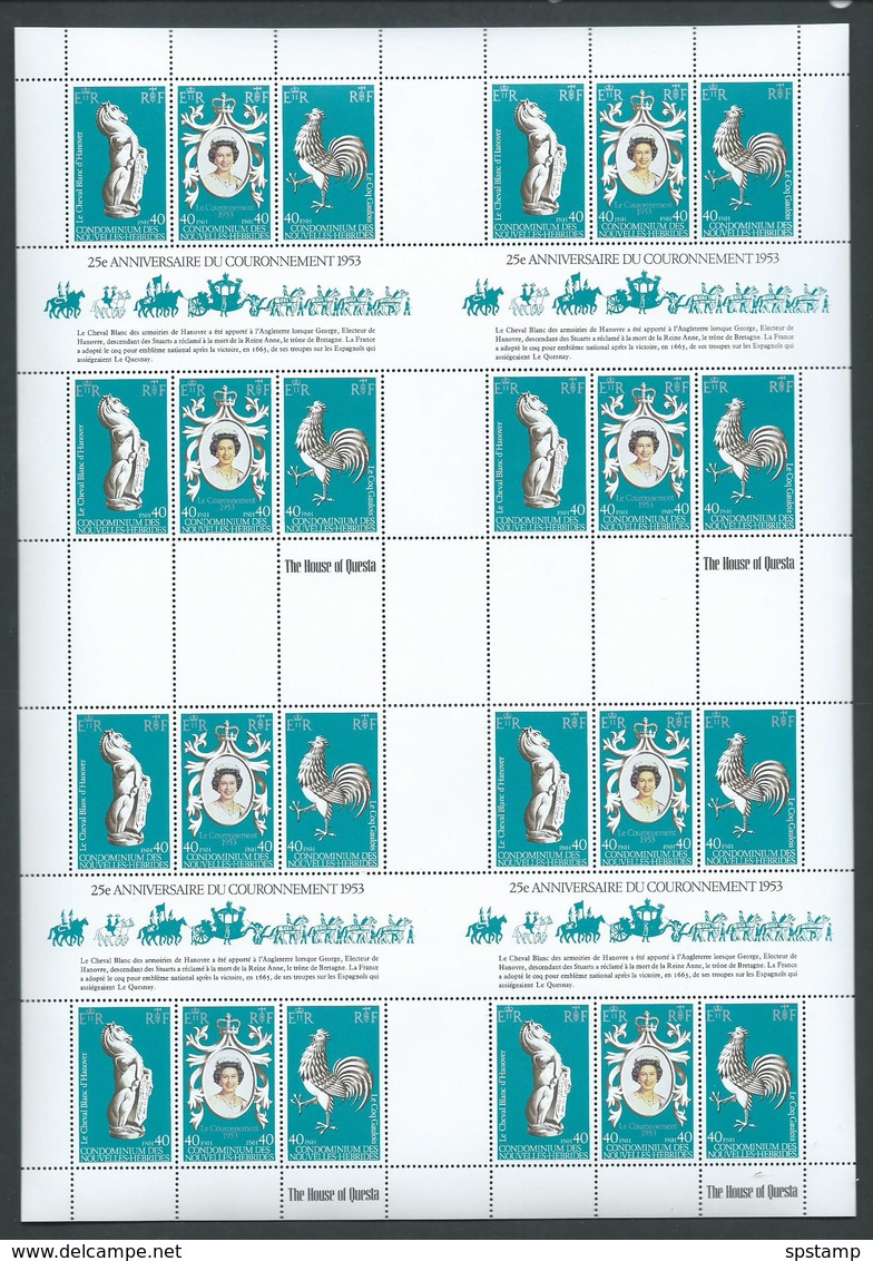 New Hebrides French 1978 QEII Coronation Uncut Sheet Of 4 Sheetlets MNH - Unused Stamps