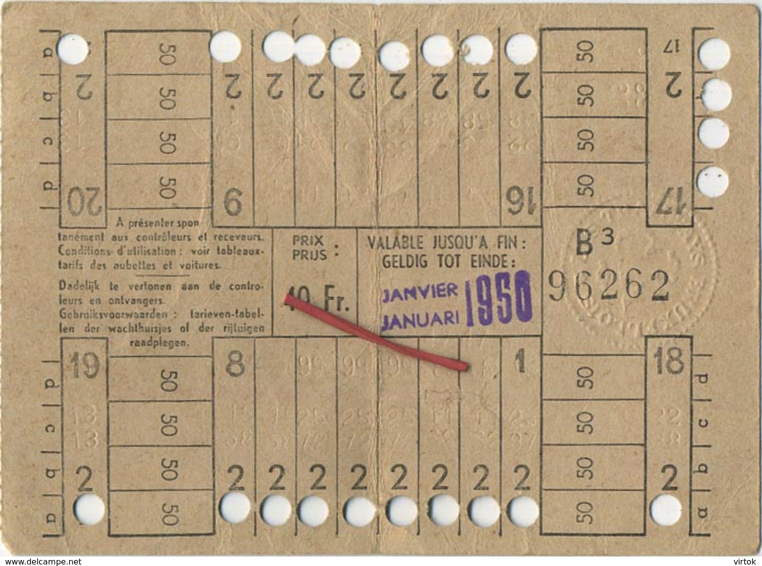 OLD TRAM Ticket 1950 Brussel Bruxelles:Tramways -tramwegen De Classe:carte De 20 Voyages-reizen ( See Scans) 12 X 9 Cm - Autres & Non Classés