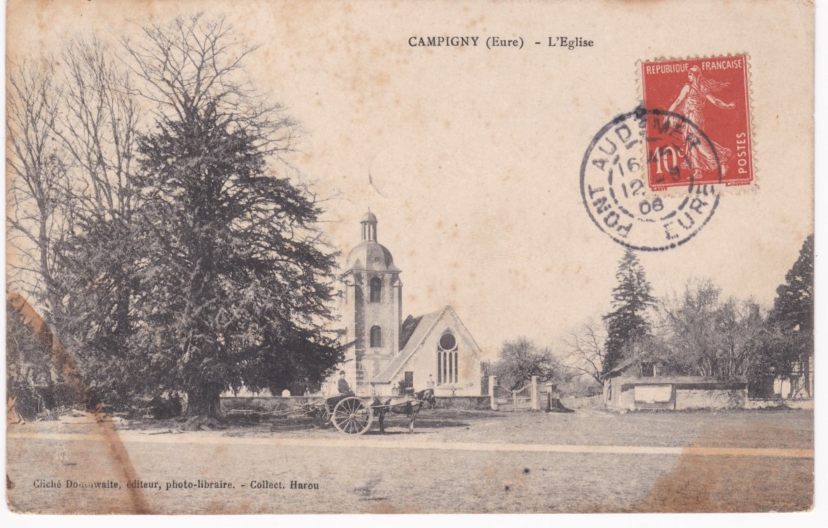 27 Eure -  CAMPIGNY - L'Eglise - Attelage  - 1906 - Other & Unclassified