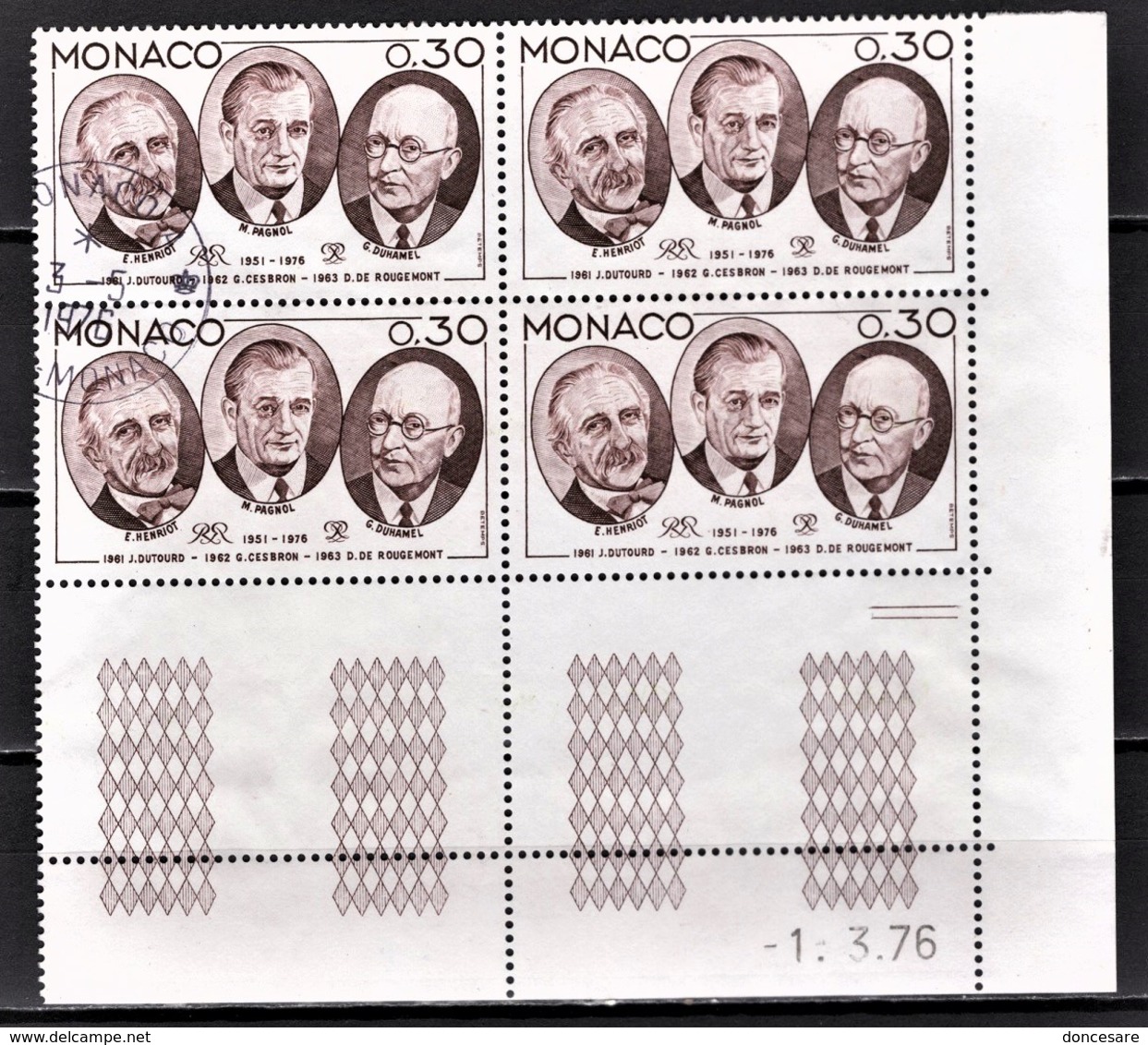 MONACO 1976 - BLOC DE 4 TP /  N° 1046 - OBLITERES / COIN DE FEUILLE / DATE - Oblitérés