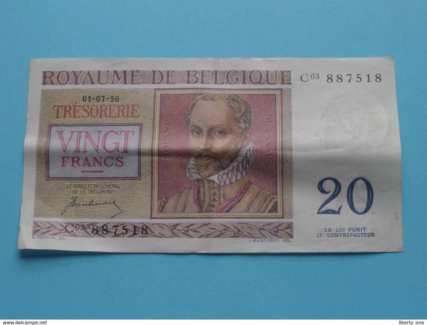 VINGT Francs TWINTIG Frank : C03 887518 ( Thesaurie / Trésorerie - Philippus De Monte ) 01-07-50 > Belgique/België ! - 20 Francs