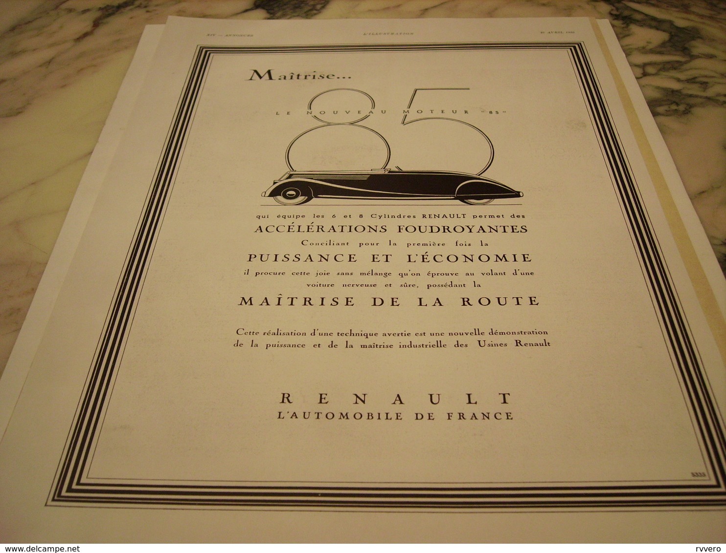 ANCIENNE PUBLICITE VOITURE NOUVEAU MOTEUR 85 RENAULT 1935 - Voitures
