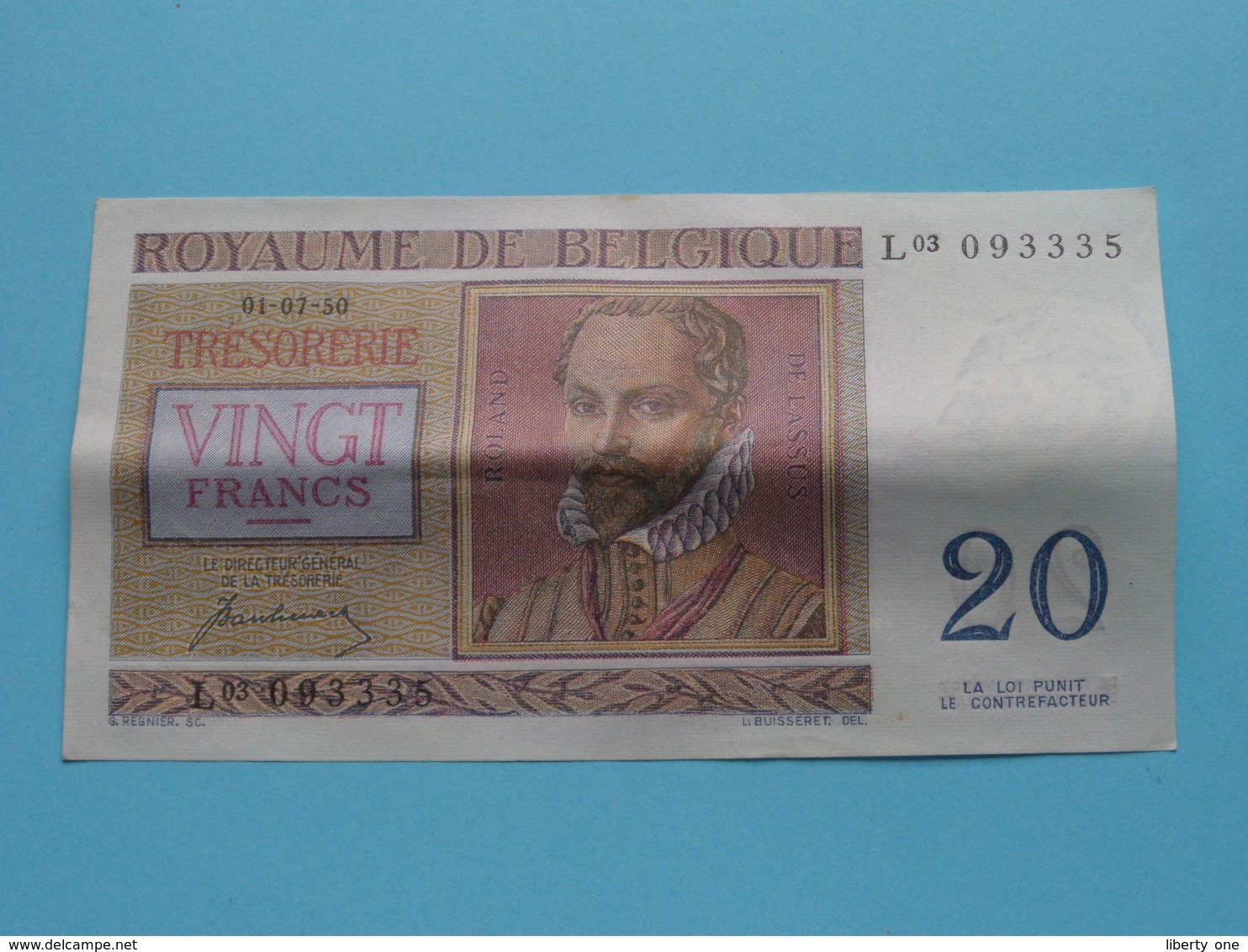VINGT Francs TWINTIG Frank : L03 093335 ( Thesaurie / Trésorerie - Philippus De Monte ) 01-07-50 > Belgique/België ! - 20 Francs