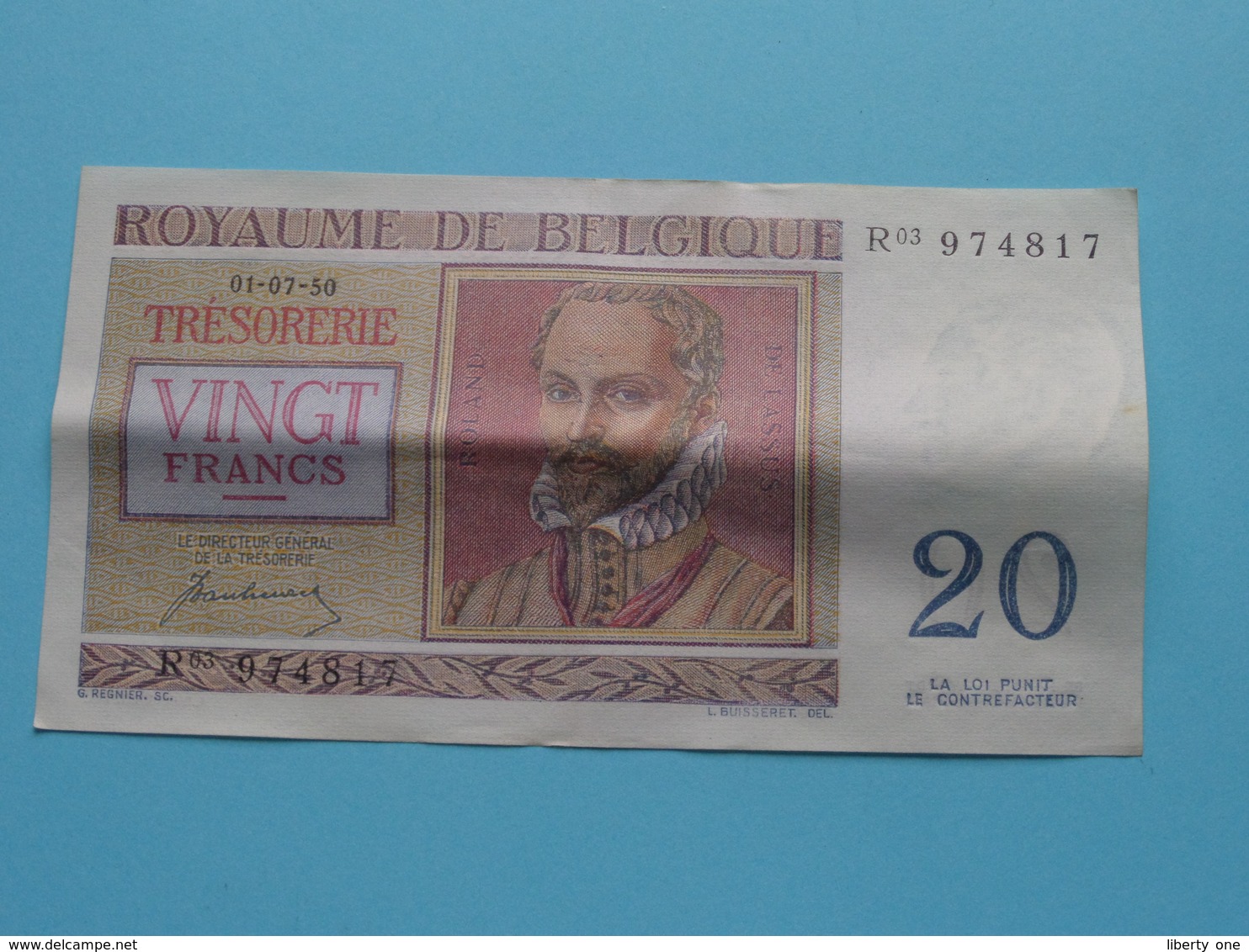 VINGT Francs TWINTIG Frank : R03 974817 ( Thesaurie / Trésorerie - Philippus De Monte ) 01-07-50 > Belgique/België ! - 20 Franchi