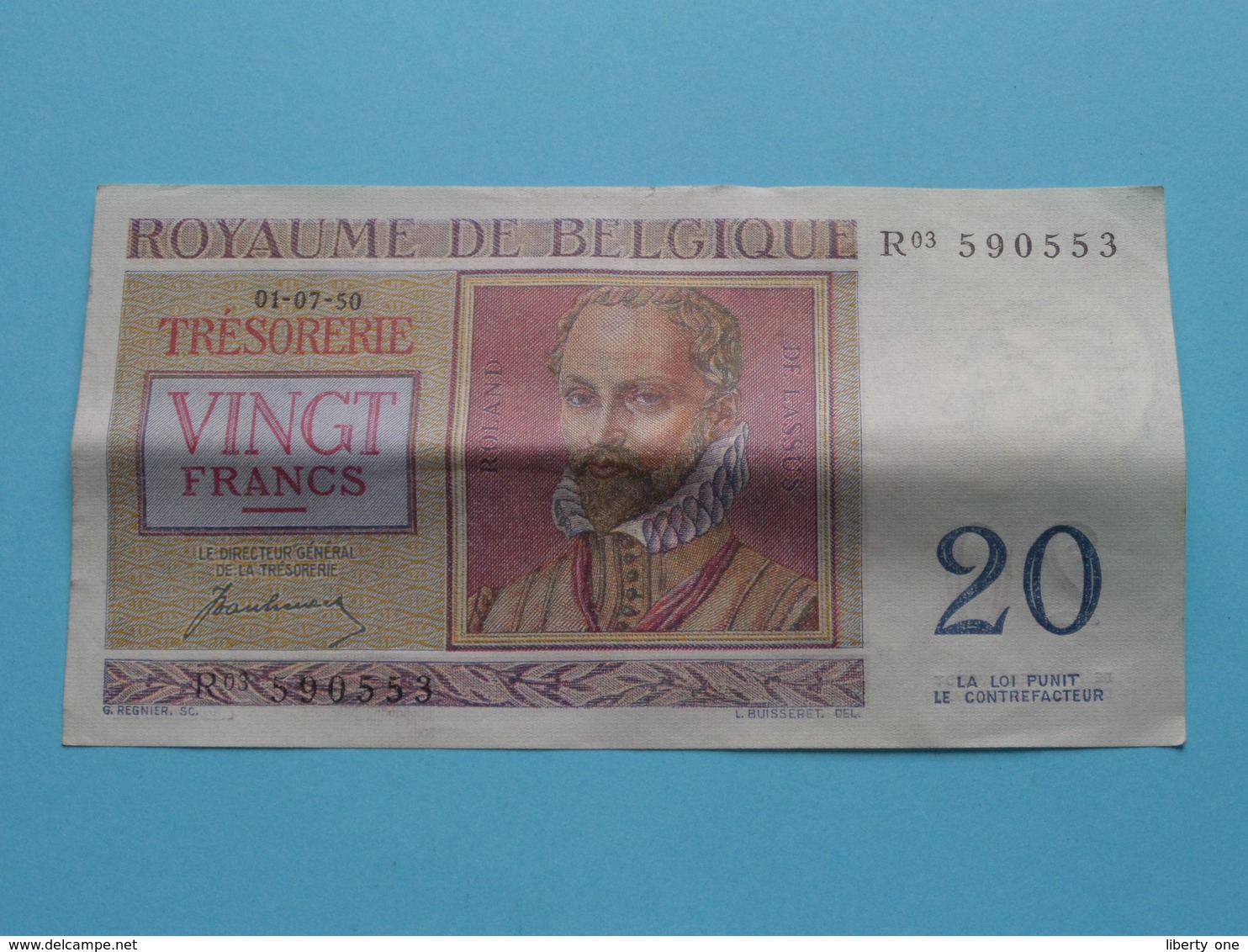 VINGT Francs TWINTIG Frank : R03 590553 ( Thesaurie / Trésorerie - Philippus De Monte ) 01-07-50 > Belgique/België ! - 20 Francs