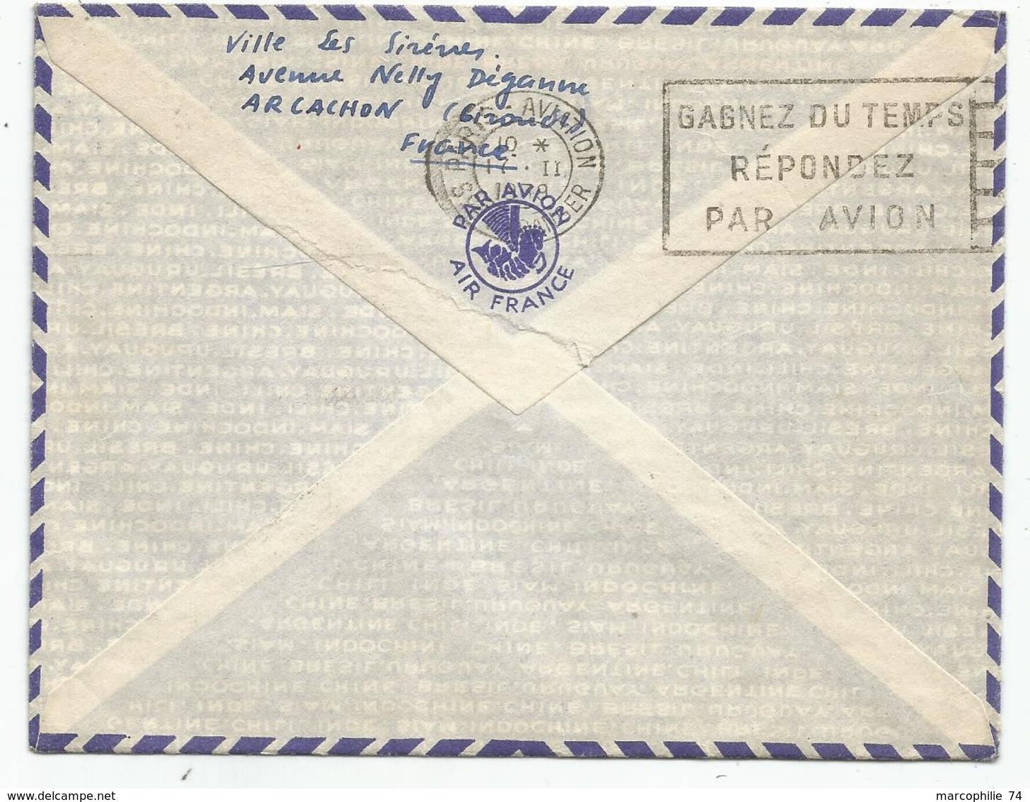 PAIX 1FR ROSE X5+25C MERCURE LETTRE AVION ARCACHON 1938 POUR USA AU TARIF - 1932-39 Peace