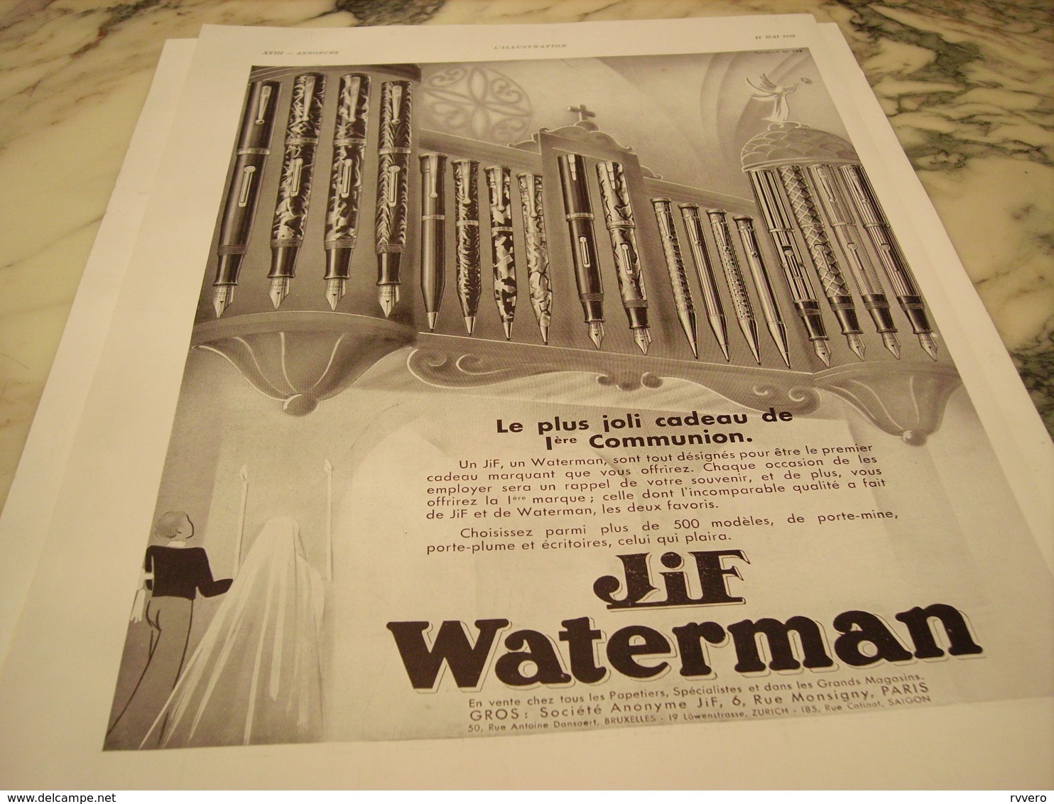 ANCIENNE PUBLICITE 1 ER COMMUNION STYLO JIF WATERMAN  CADEAUX 1935 - Autres & Non Classés