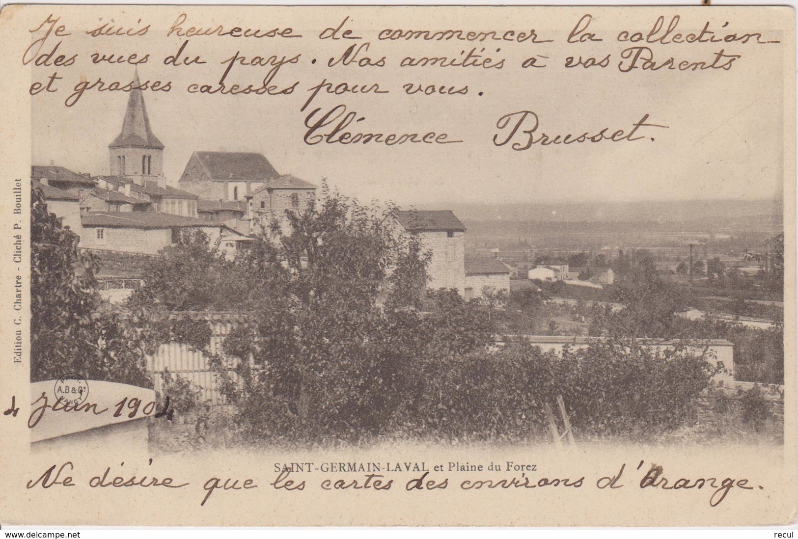 LOIRE -  SAINT GERMAIN LAVAL Et Plaine Du Forez  ( - Carte  Pionnière Avec Timbre à Date De 1904 ) - Saint Germain Laval
