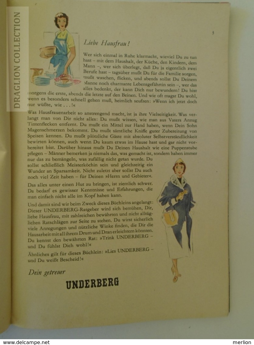 ZA200.1  Underberg Weiß Rat: Ein Nützlicher Helfer Für Die Hausfrau Broschiert –Cook Cookbook  Cuisine 1956 - Manger & Boire