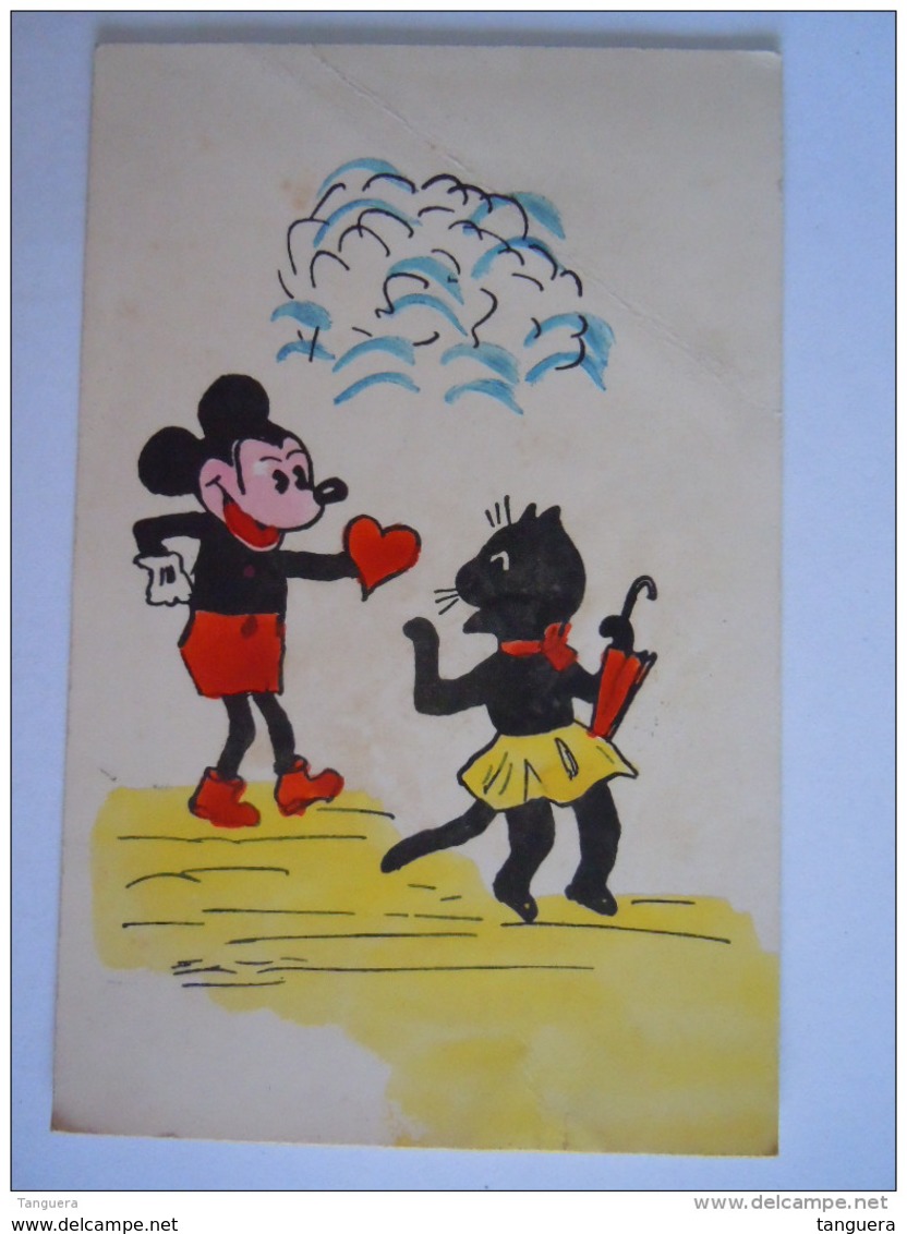 Verliefde Mickey Mouse Amoureux With Yellow Boots In Love Kat Chat Cat Plooi Plie Crease Oude Kaart Carte Ancienne Old C - Autres & Non Classés