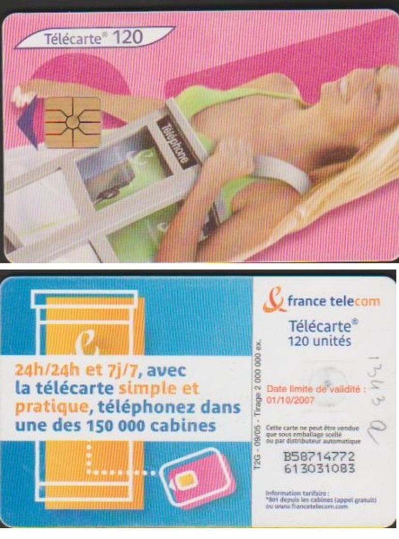 F1343Q CABINE FEMME 5 TELECARTE 120 U 2005/09 PUCE GEM1 - Variétés