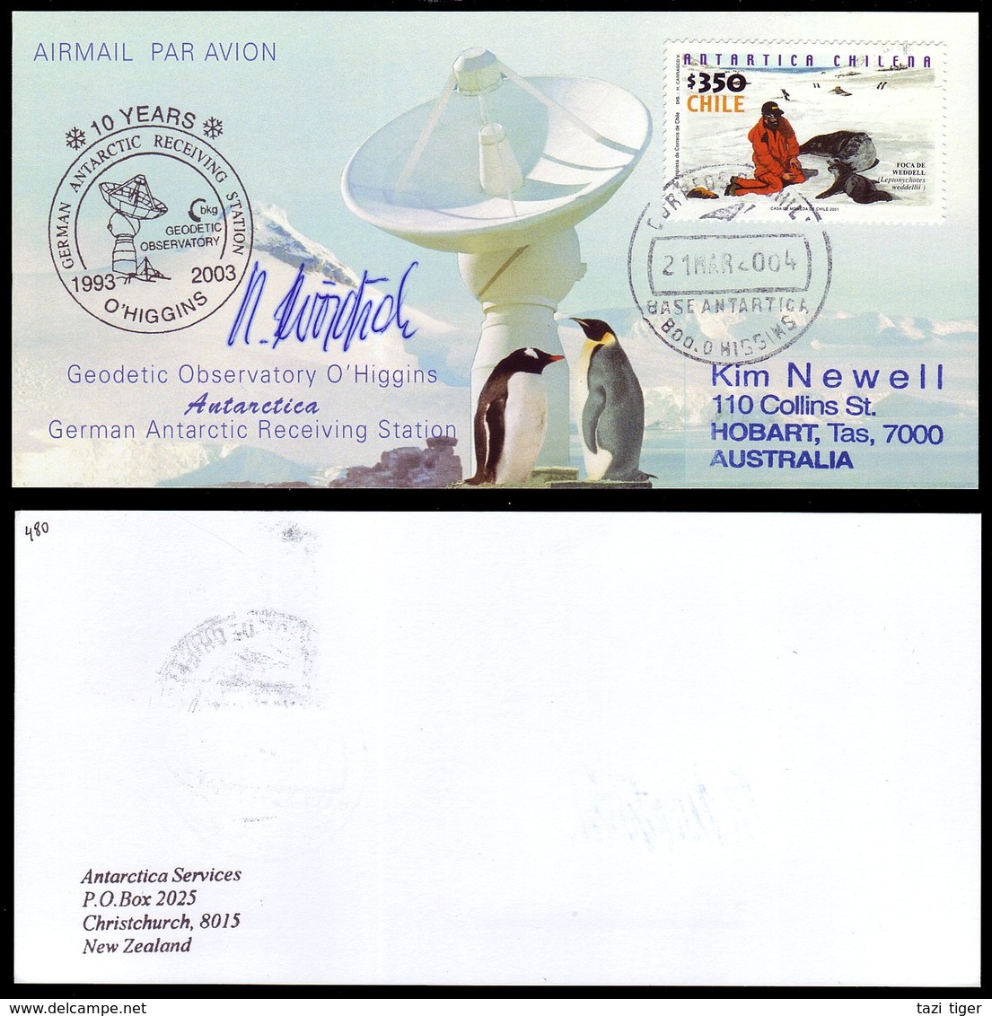 Antarctica • Chile • 2004 • Signed Airmail Postcard Chile To Tasmania, Australia • Commemorating 10th Anniversary GARS - Other & Unclassified