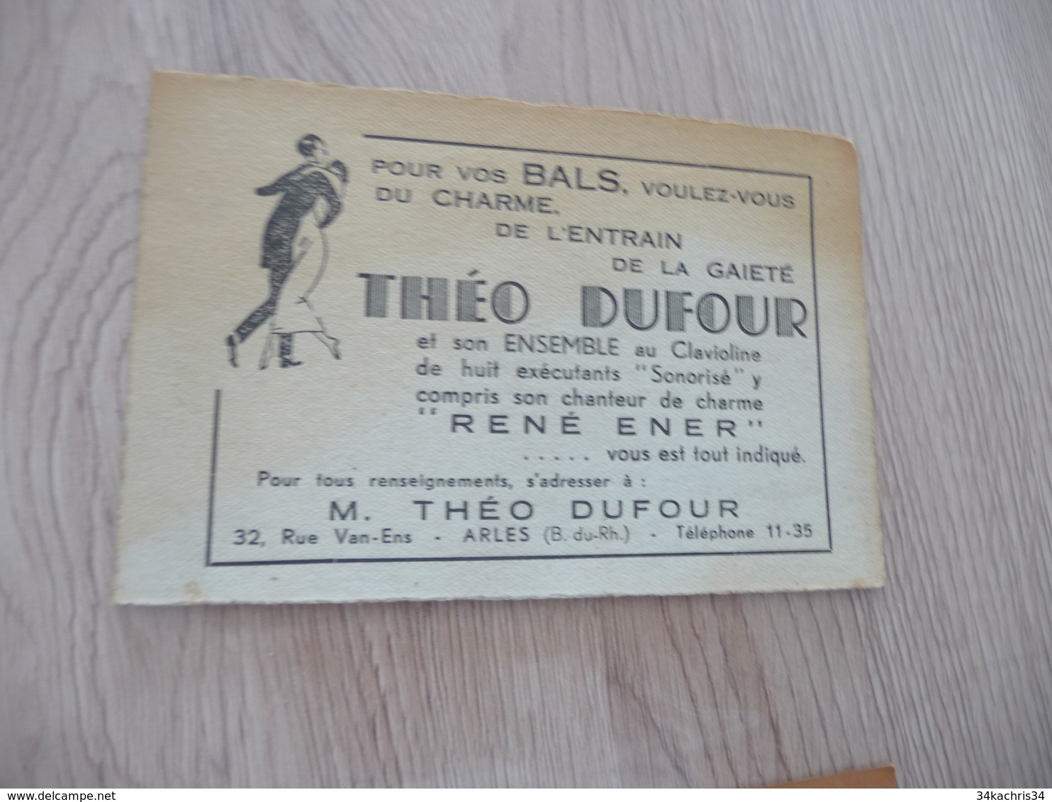 Musique Carte De Visite CDV Orchestre Théo Dufour René Ener Bals Arles Sur Rhône - Autres & Non Classés