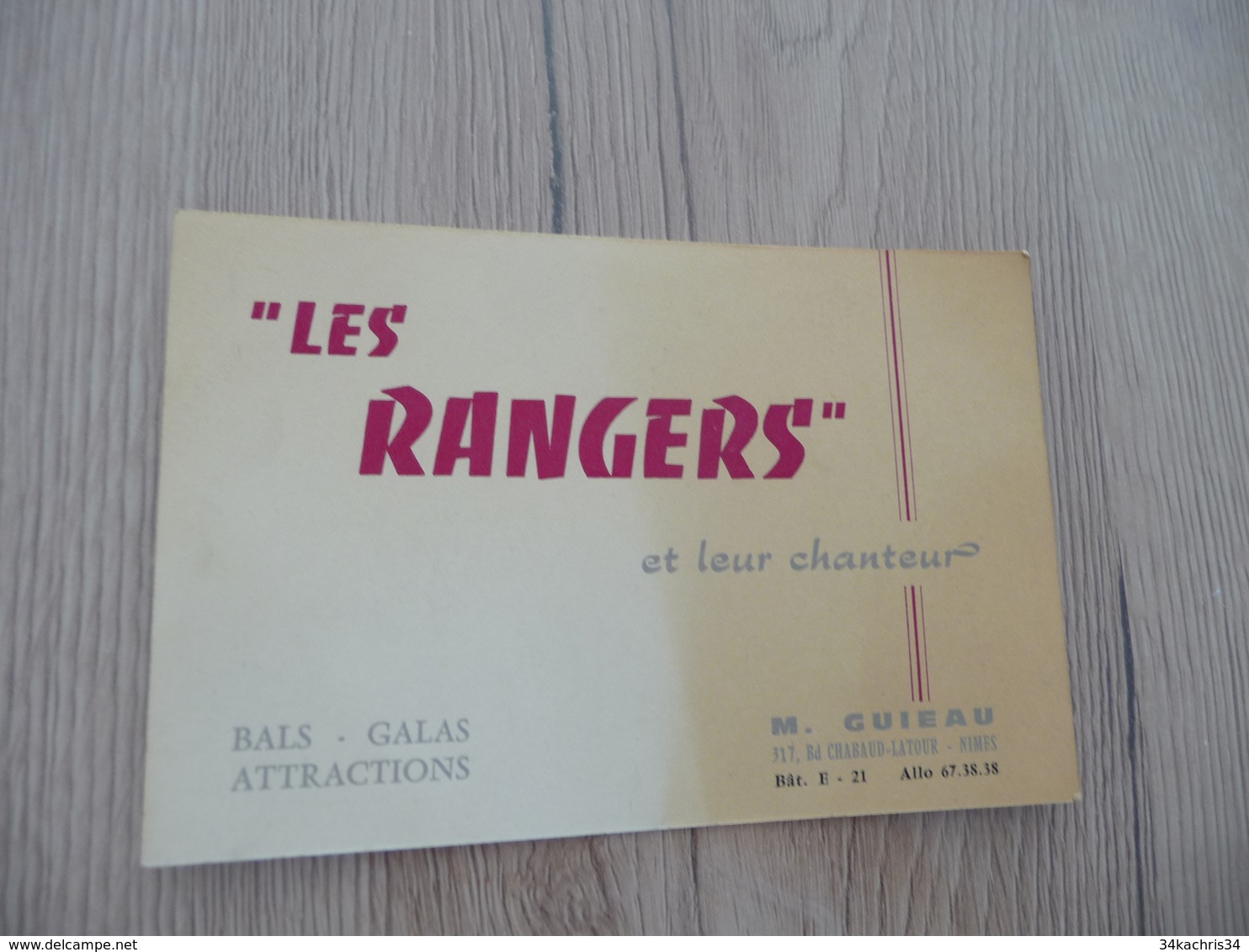 Musique Carte De Visite CDV Orchestre Les Rangers M.Guieau Als Galas  Nîmes Gard - Autres & Non Classés