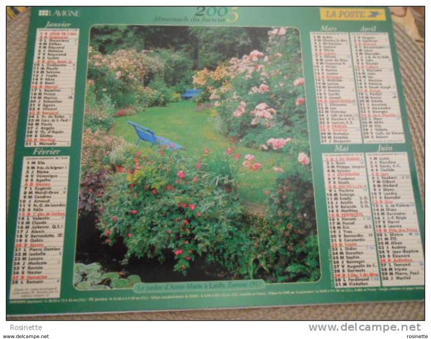 Almanach -la Poste- 2005 -coin De Jardin Avec Fleurs Et Arrosoir, Verso Le Jardin D'Anne Marie A Lardy (91) Voir Photos - Grand Format : 2001-...