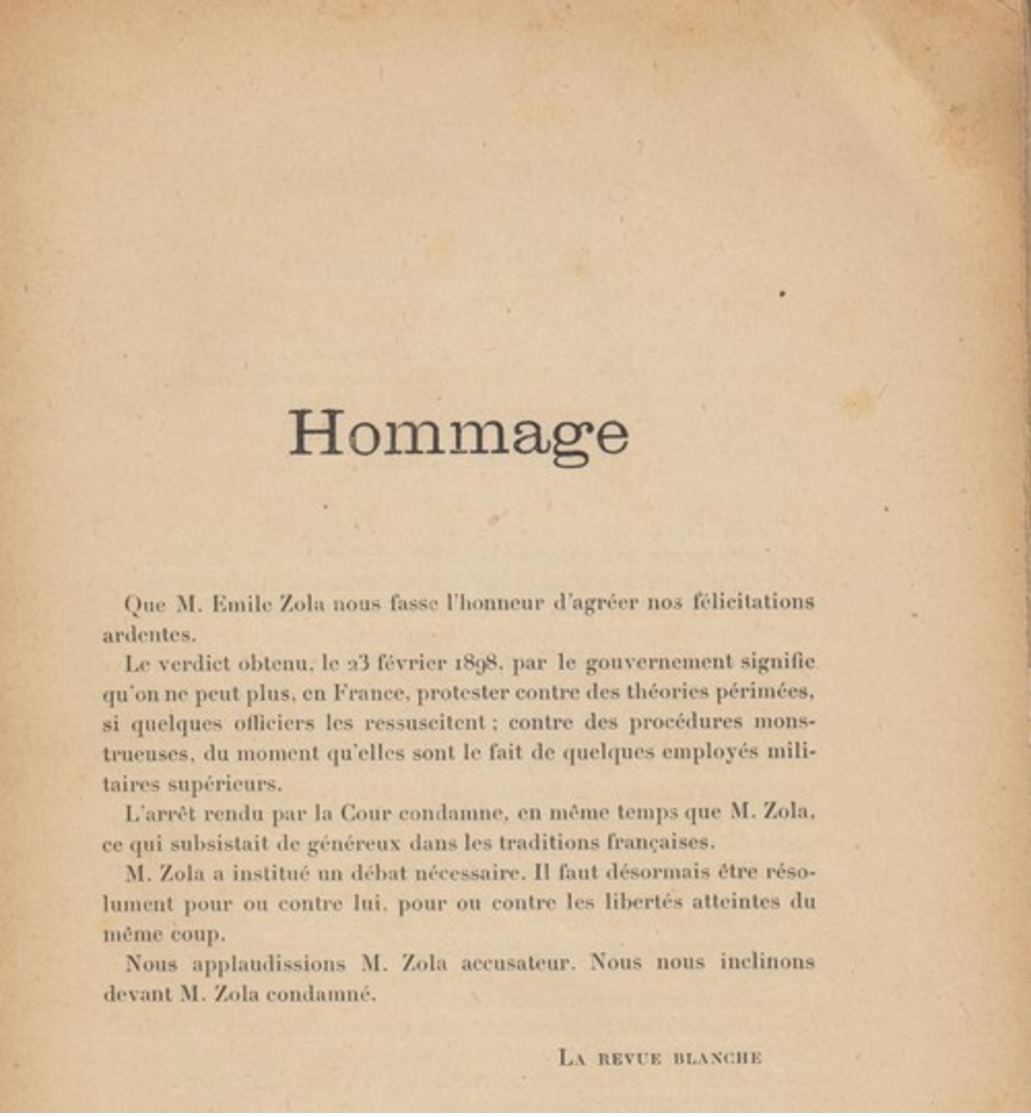 LA REVUE BLANCHE - 1ER MARS 1898 - EMILE ZOLA/AFFAIRE DREYFUS - Revistas - Antes 1900