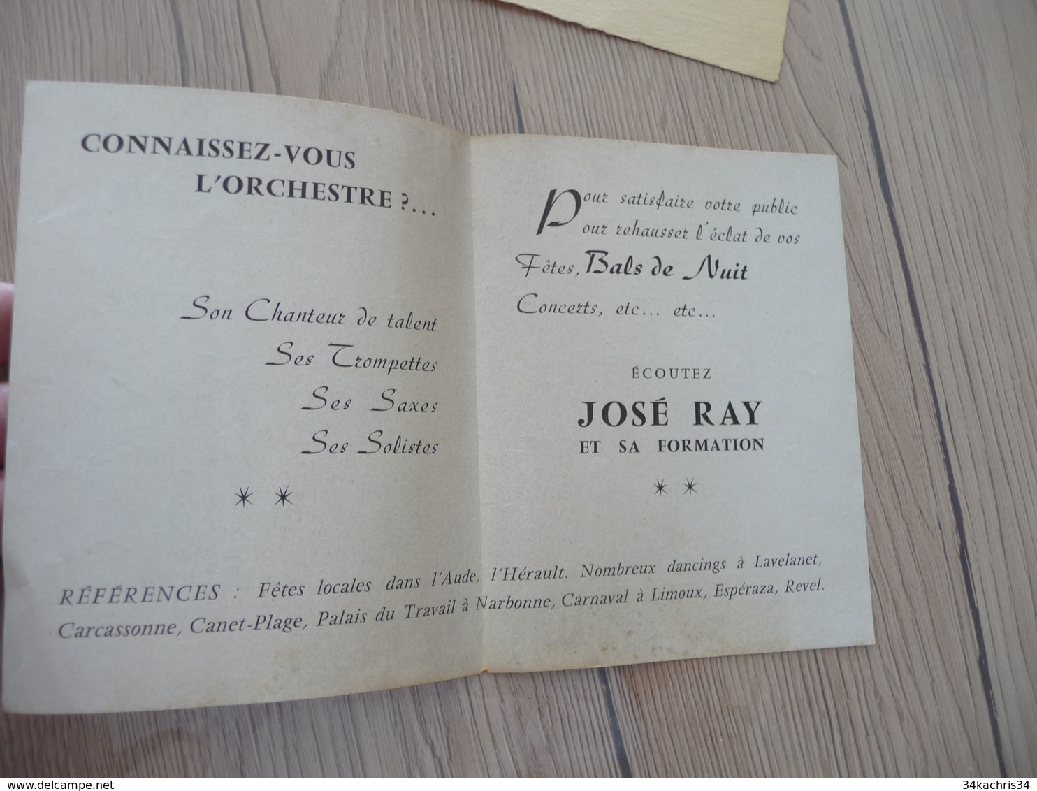 Musique Pub Publicité 2 Volets José Ray Et Son Orchestre Carcassonne - Andere & Zonder Classificatie