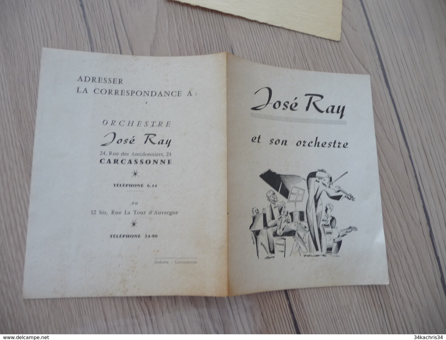 Musique Pub Publicité 2 Volets José Ray Et Son Orchestre Carcassonne - Autres & Non Classés