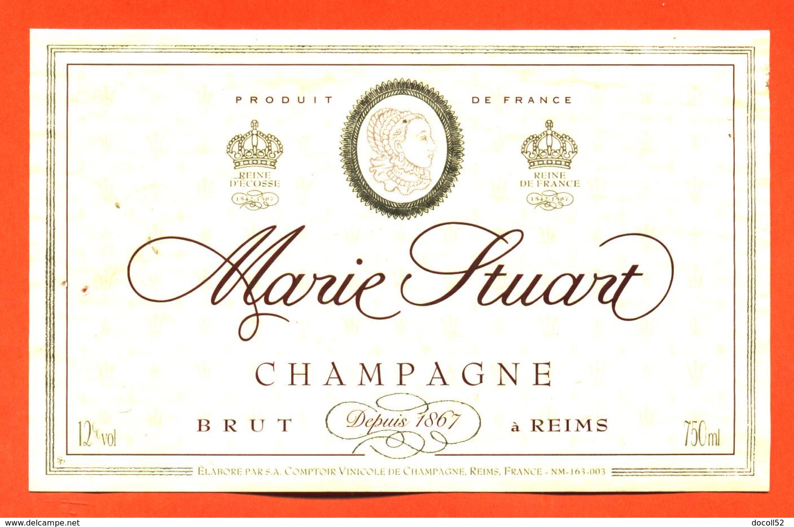 étiquette De Champagne Brut Marie Stuart à Reims - 75 Cl - Champagne