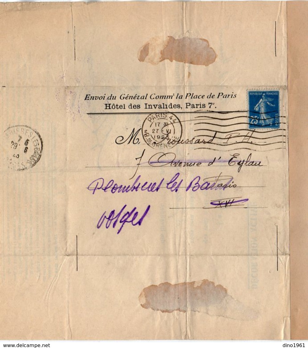 VP14.876 - MILITARIA - PARIS 1923 - Lettre Du G.M.P Relative à M. FROUSSARD Décoration Croix De La Légion D'Honneur - Documents