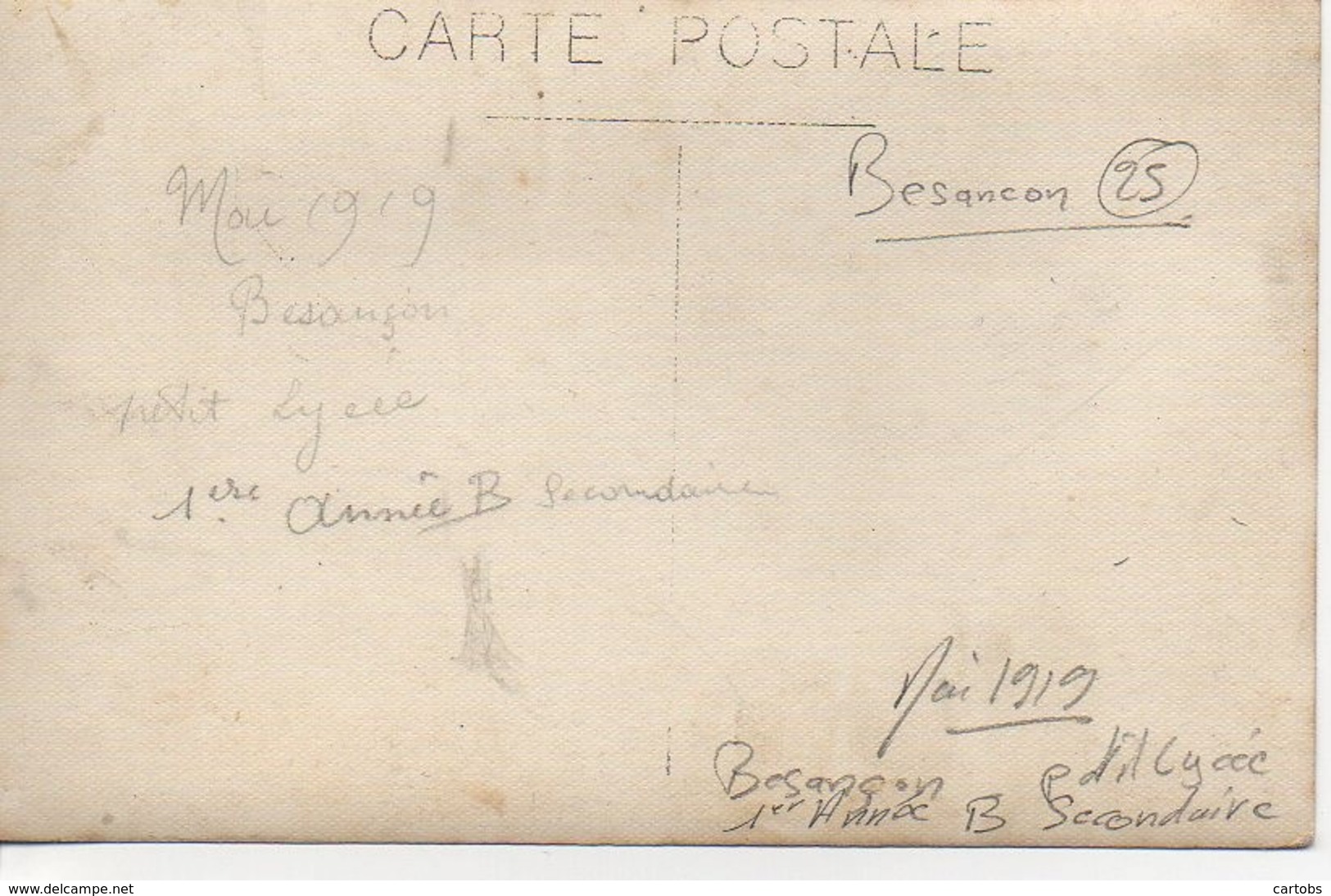 25 BESANCON  Carte Photo D'une Classe Du Petit Lycée Mai 1919 1ère Année B Secondaire - Besancon