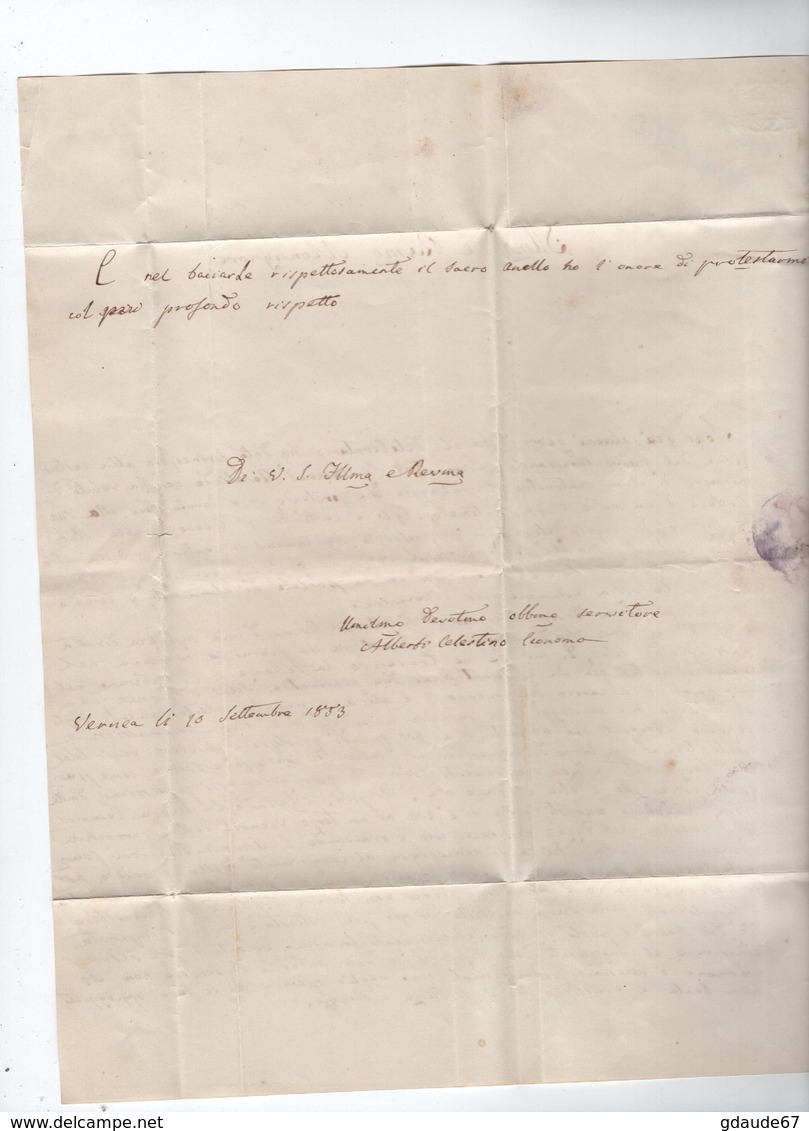 1853 - LETTRE EN FRANCHISE De VERNEA DE CONTES (COMTE DE NICE / ALPES MARITIMES) -> CACHET SARDE ESCARENA / L'ESCARENE - 1849-1876: Période Classique