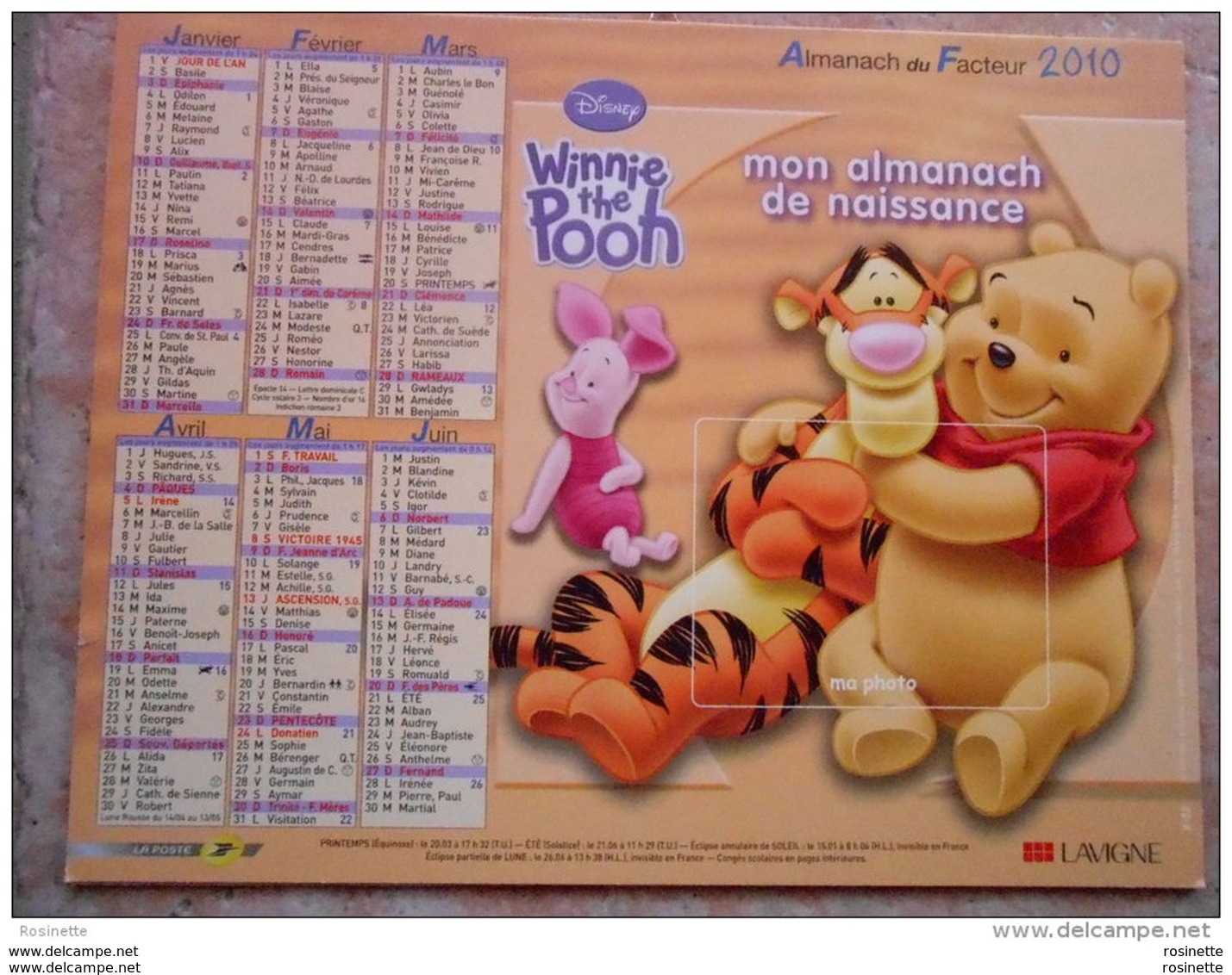 Mon Almanach De Naissance 2010 -collector - Disney Winnie The Pooh-- Tigrou, Bourriquet ... Voir Les Photos Des 2 Cotés - Big : 2001-...