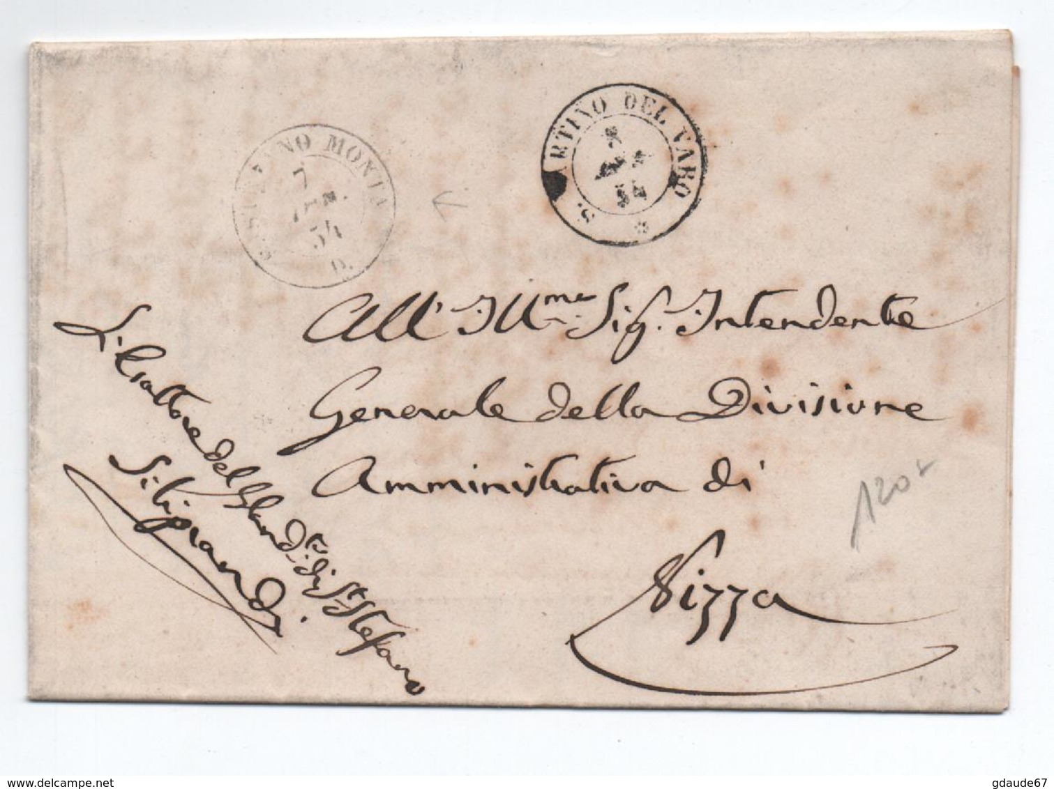 1854 - LETTRE FRANCHISE Avec CACHETS SARDES De SAN STEFANO / SAINT ETIENNE DE TINEE & S MARTINO DEL VARO (COMTE DE NICE) - 1849-1876: Classic Period