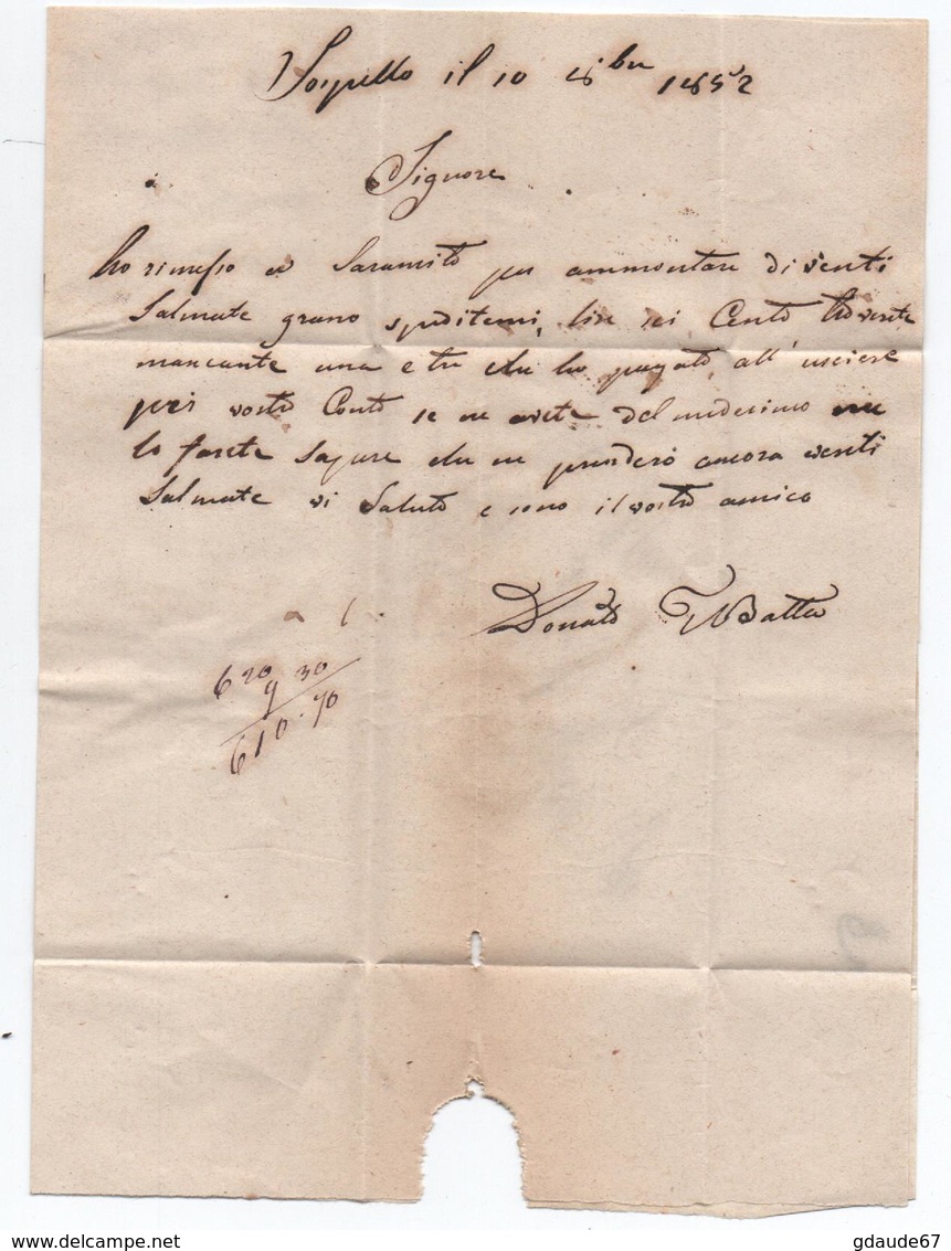 1852 - LETTRE De SOSPELLO / SOSPEL (COMTE DE NICE / ALPES MARITIMES) Avec CACHET SARDE  Pour NIZZA - 1849-1876: Classic Period