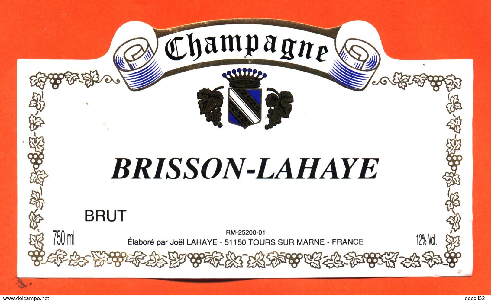 étiquette De Champagne Brut Brisson Lahaye à Tours Sur Marne - 75 Cl - Champagne