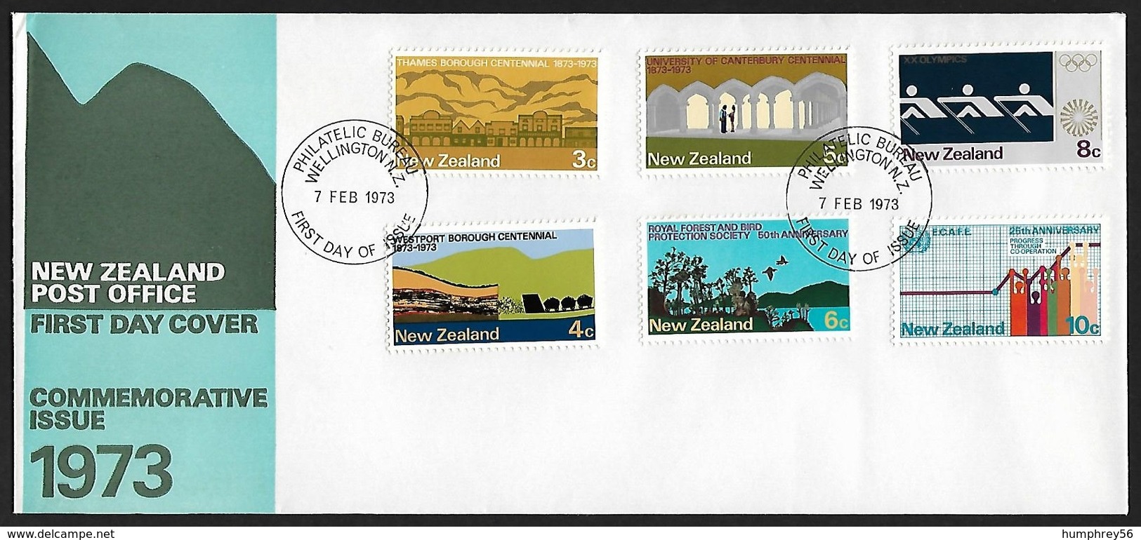 1973 - NEW ZEALAND - FDC Anniversaires + SG 997/1002 + WELLINGTON - FDC