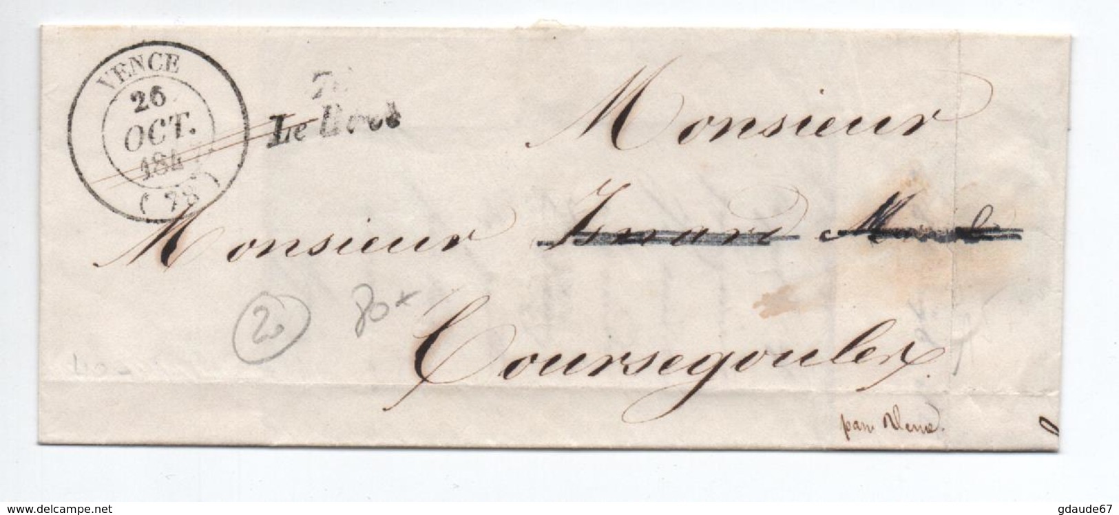 1847 - LETTRE Avec CURSIVE LE BROC & TYPE 14 De VENCE (ALPES MARITIMES / VAR) - 1801-1848: Precursors XIX