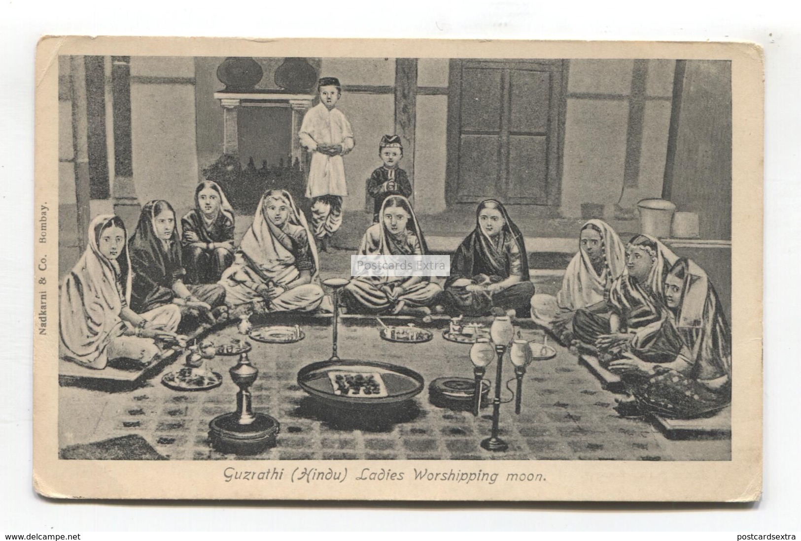 Guzrathi, Gujarati (Hindu) Ladies Worshipping Moon - Early British India Postcard - India