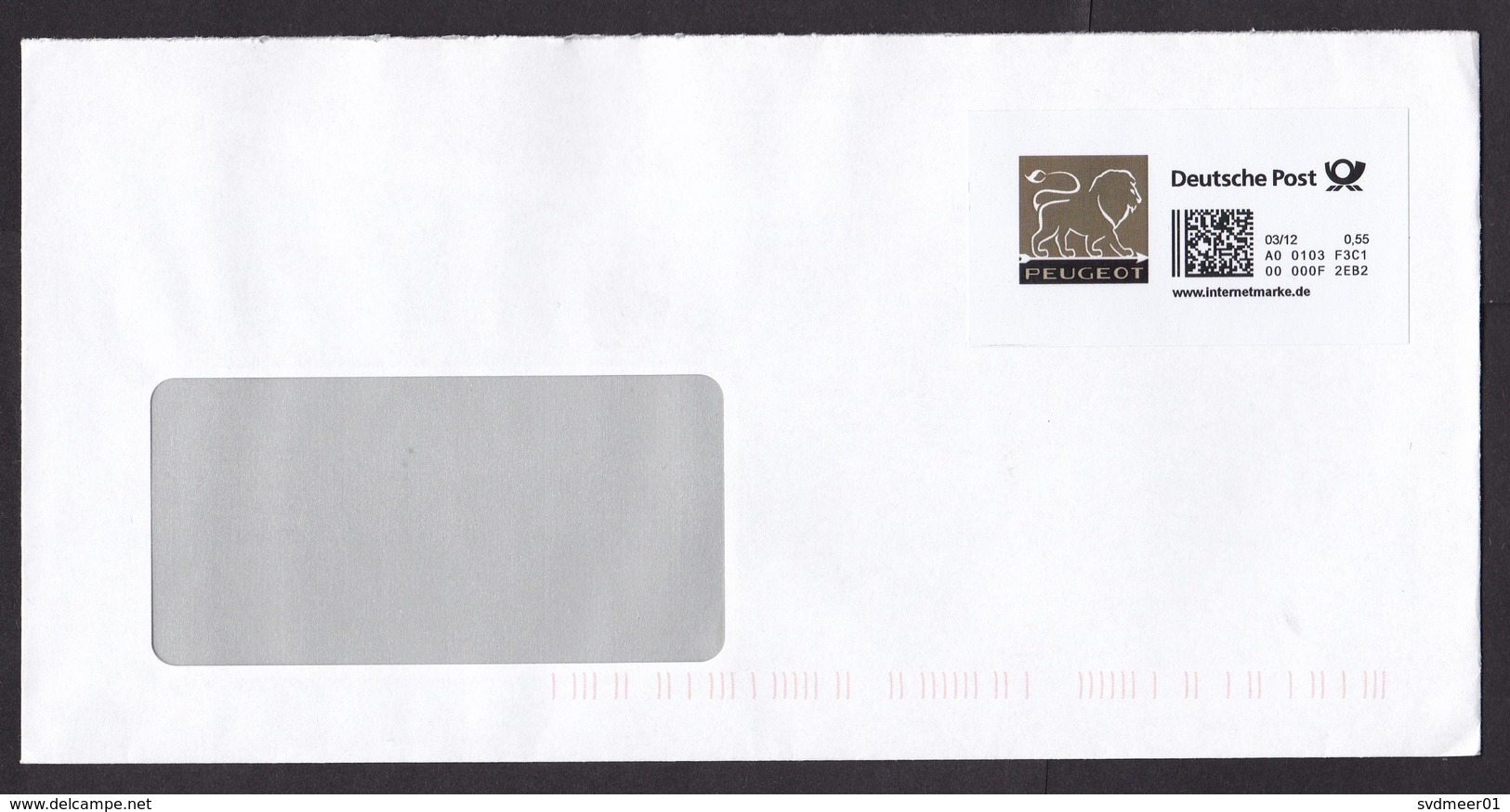 Germany: Cover, 2012, Self-printed Computer Stamp, Peugeot Car Lion Logo, Internet Stamp, Internetmarke (traces Of Use) - Lettres & Documents