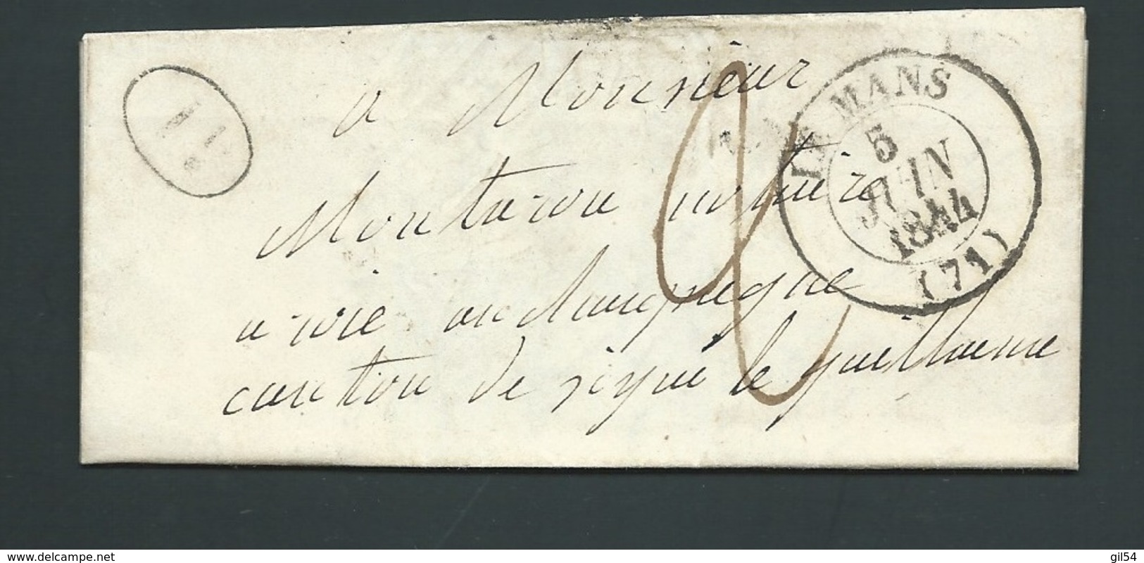 LAC , Lettre Oblitéré Cad Le Mans En Juin 1844 , Pour Sillé Le Guillaume , Taxe Rural 1 Décime , + 2 Décimes  Raa2312 - 1859-1959 Lettres & Documents