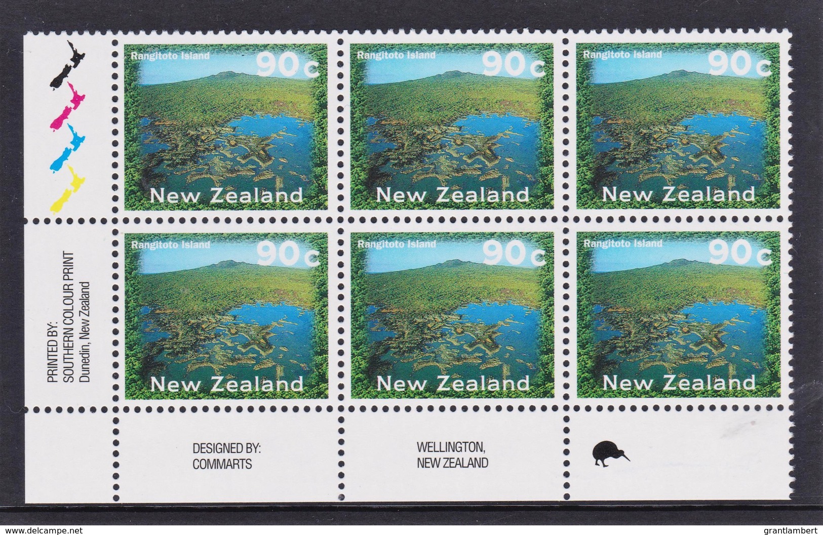 New Zealand 2000 Scenic 90c Rangitoto Island Control Block MNH, 1 Kiwi - Unused Stamps