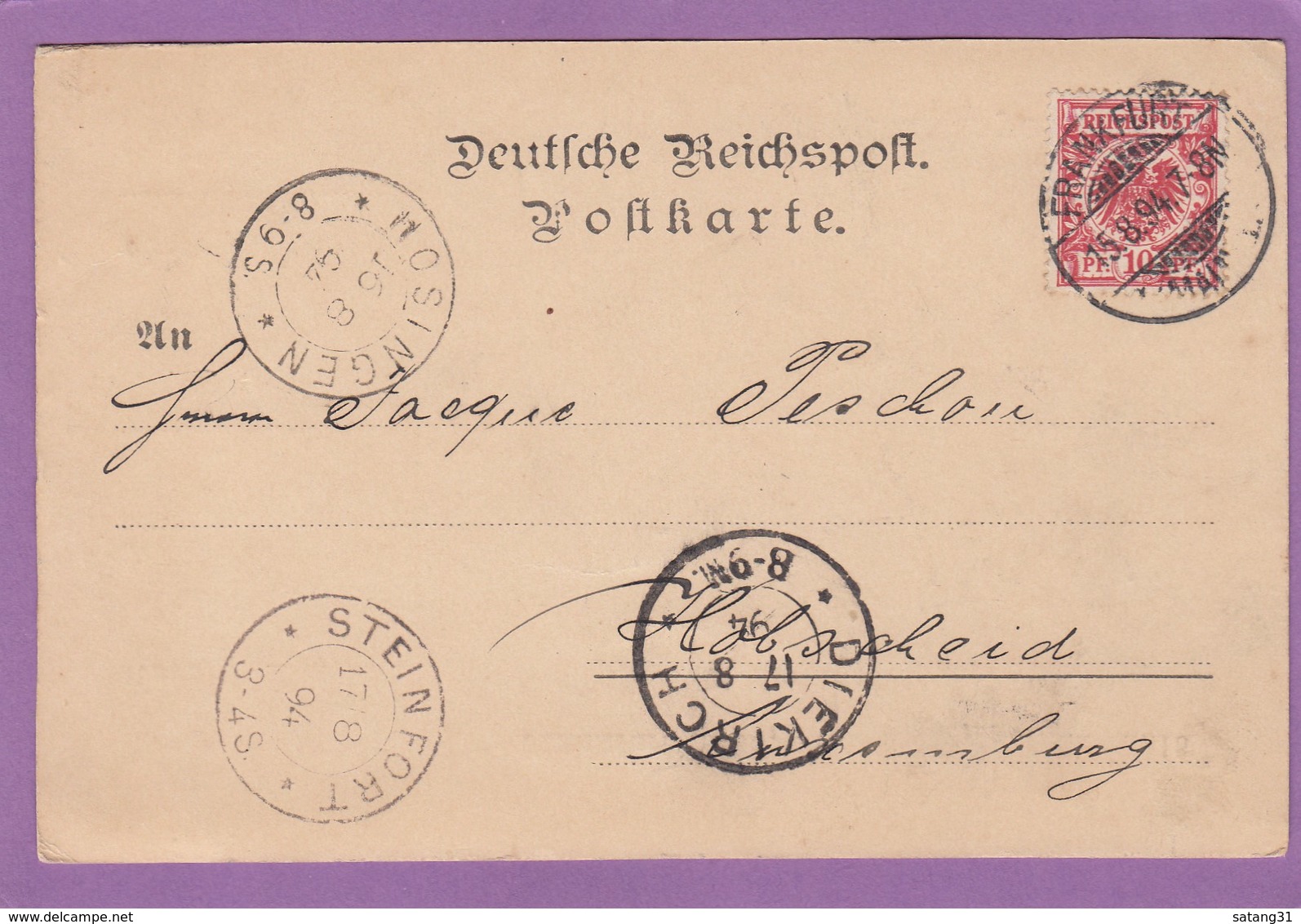 FIRMENKARTE AUS FRANKFURT/MAIN NACH LUXEMBURG.FALSCHE RICHTUNG ZUERST NACH HOSINGEN,DIEKIRCH DANN STEINFORT. - Storia Postale