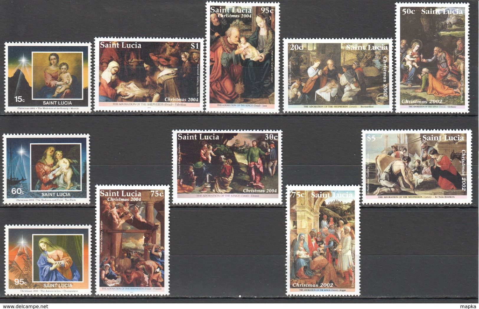 E151 1993,2002,2004 SAINT LUCIA ART PAINTINGS CHRISTMAS 1993,2002,2004 3SET MNH - Religieux