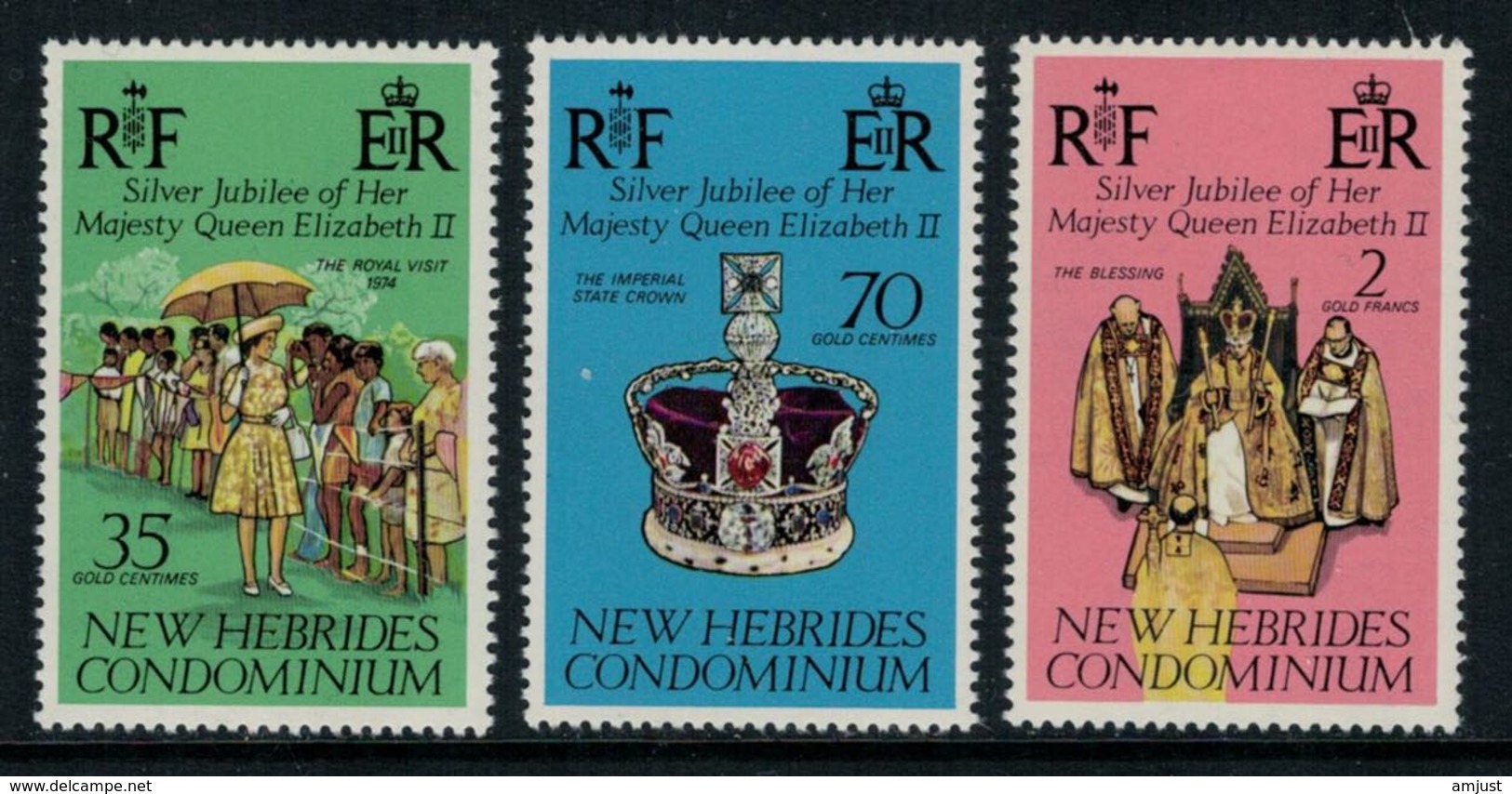 New Hebrides // 1960-1980 // 1977 // 25ème Anniversaire De L'accession Au Trône Timbres Neufs** MNH No. Y&T 447-449 - Unused Stamps