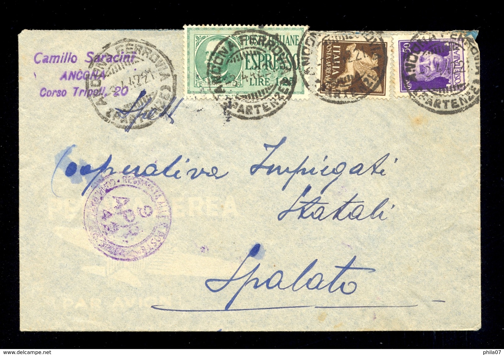 Italy - Letter Sent From Ancona To Spalato 03.04. 1942. Arrival On The Back / 2 Scans - Non Classés