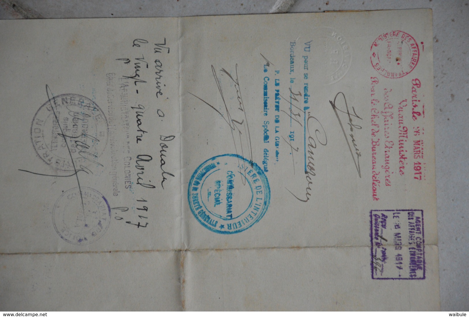 Passeport 1917 Pour Afrique Equatoriale Française Colonie Cameroun Cachet Verso - Documents Historiques