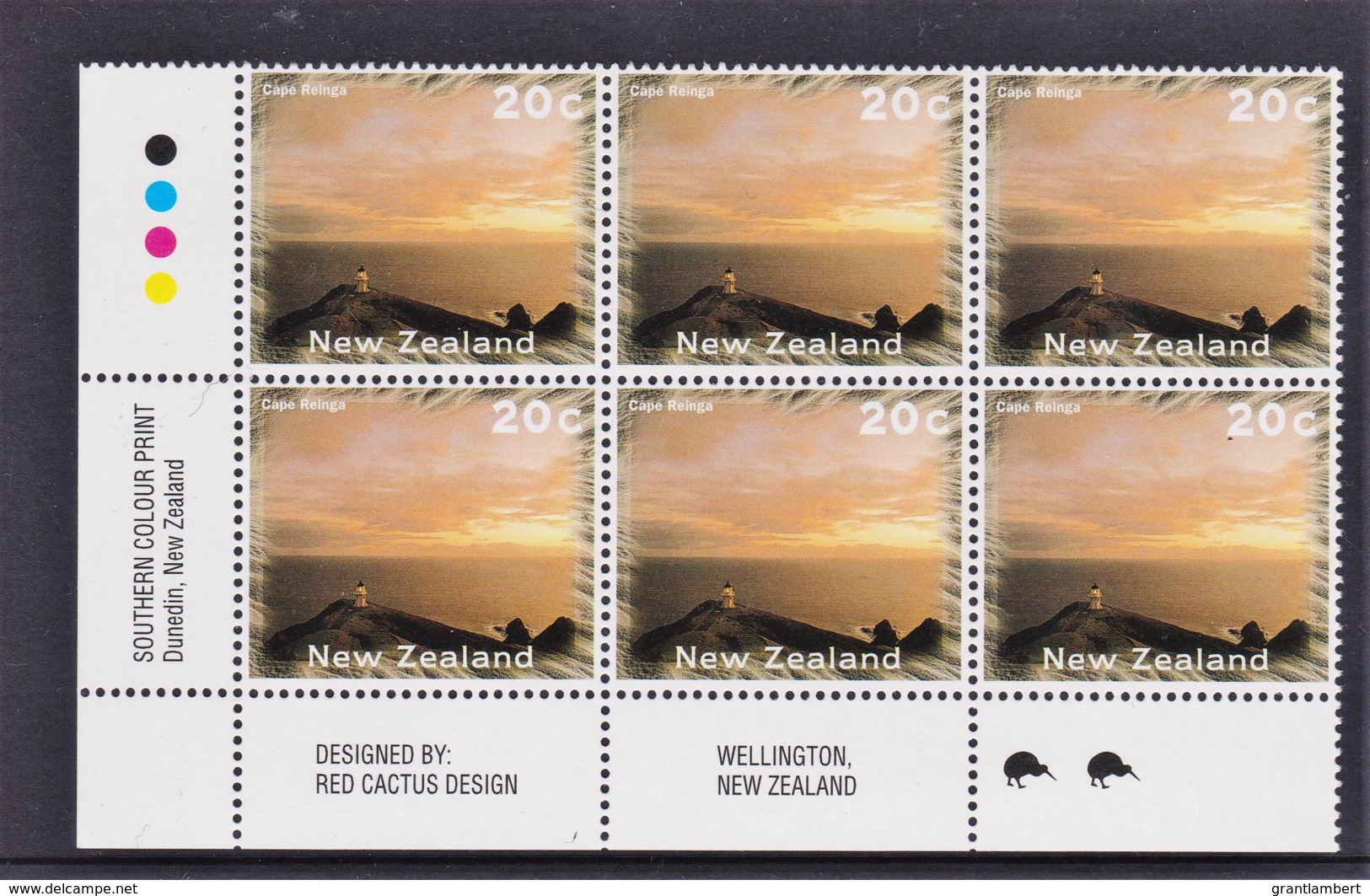 New Zealand 1995 Scenic 20c Cape Reinga Control Block MNH, 2 Kiwis - Unused Stamps