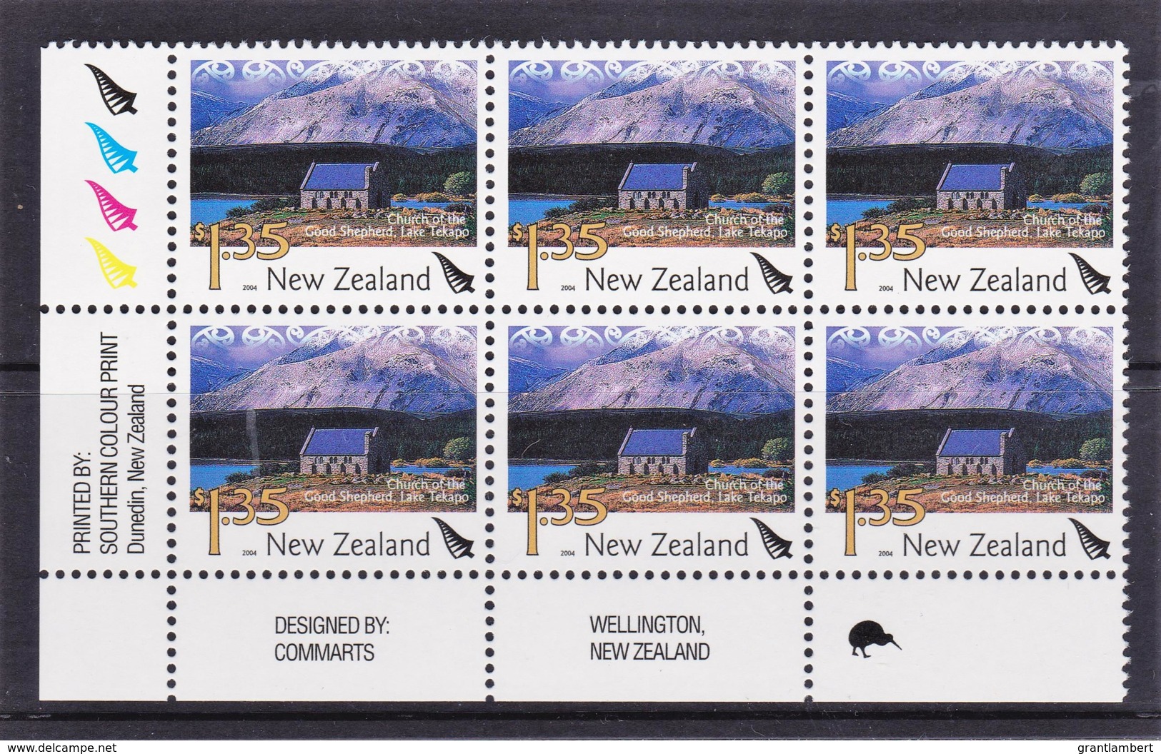 New Zealand 2004 Scenic $1.35 Church, Lake Tekapo, Control Block MNH, 1 Kiwi - Unused Stamps