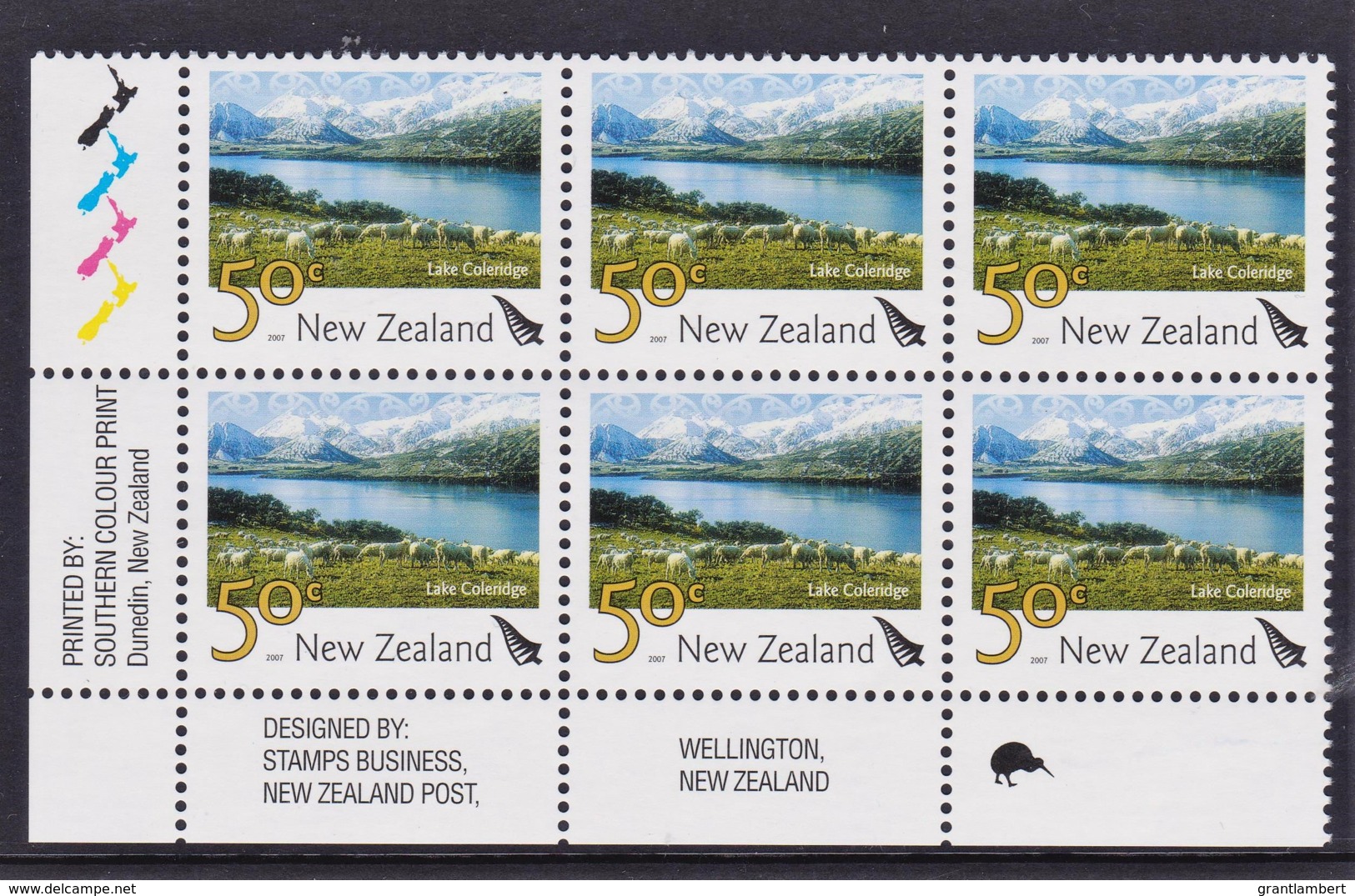 New Zealand 2007 Scenic 50c Lake Coleridge Control Block MNH, 1 Kiwi - Unused Stamps