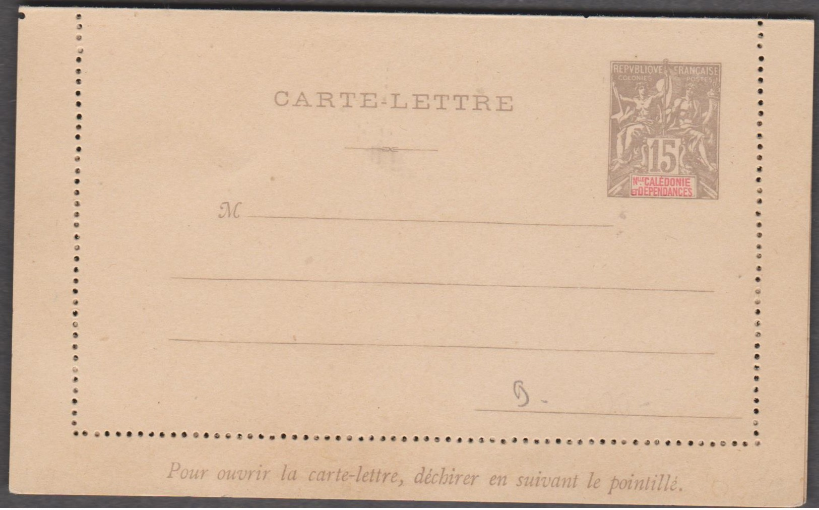 NOUVELLE CALEDONIE 1 Entier Postal Neuf YT 21-CL Carte Lettre Timbre émissions Coloniales De1900 15c Gris - Postal Stationery