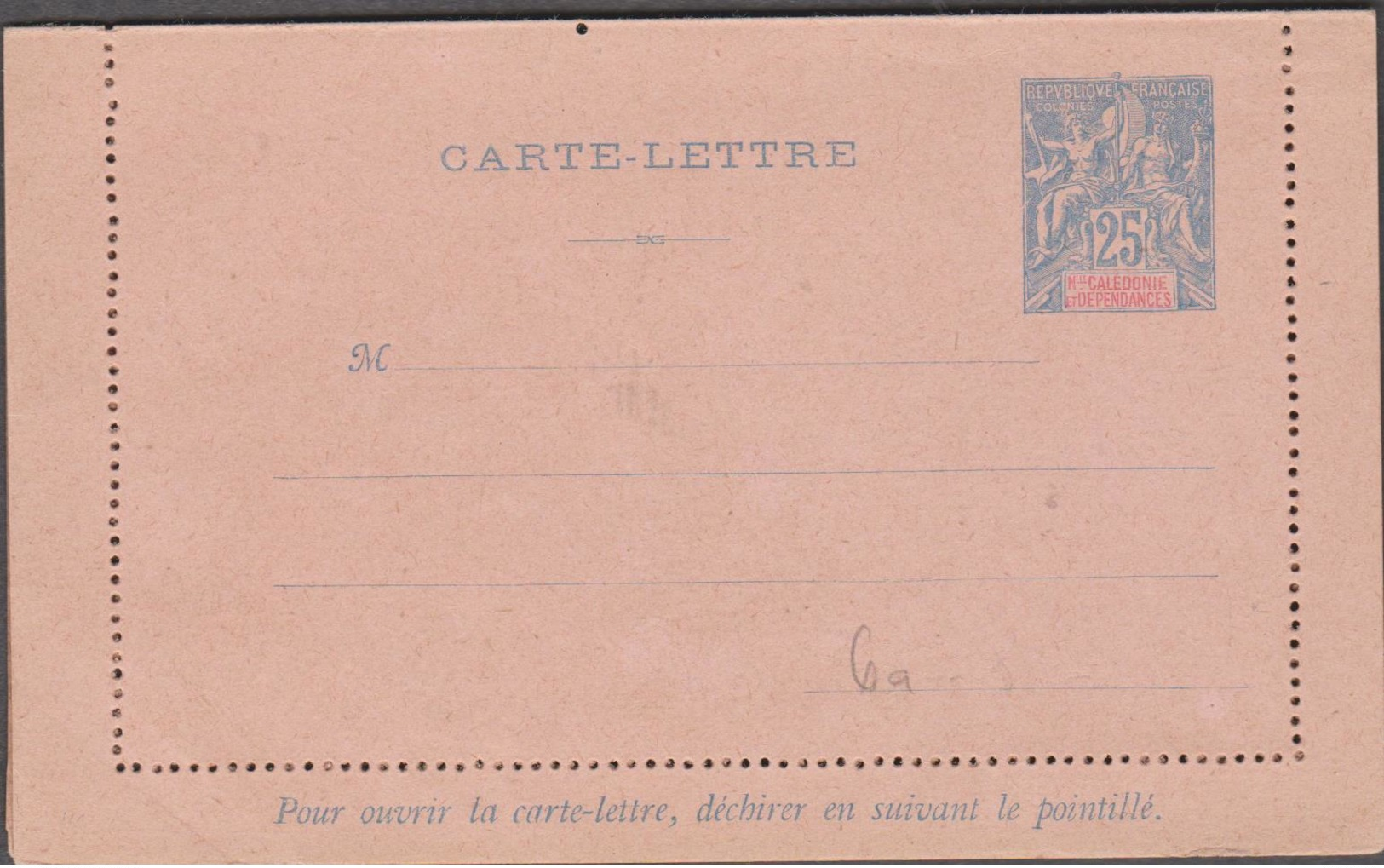 NOUVELLE CALEDONIE 1 Entier Postal Neuf YT 25-CL Carte Lettre Timbre émissions Coloniales De1900 25c Bleu - Enteros Postales