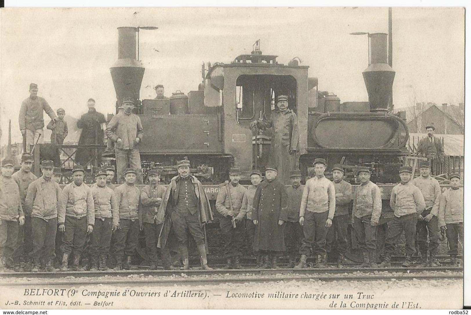 CPA - 90 - Belfort - Compagnie D'Ouvriers D'artillerie - Locomotive Militaire Chargée Sur Un Truc - Belfort - Ville