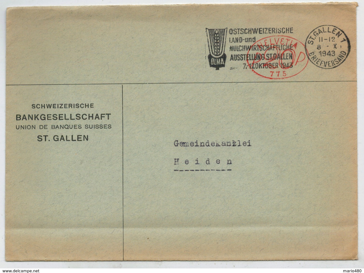 INTERO  POSTALE       ST.  GALLEN      PER    HEIDEN                 1943  (VIAGGIATA) - Ganzsachen